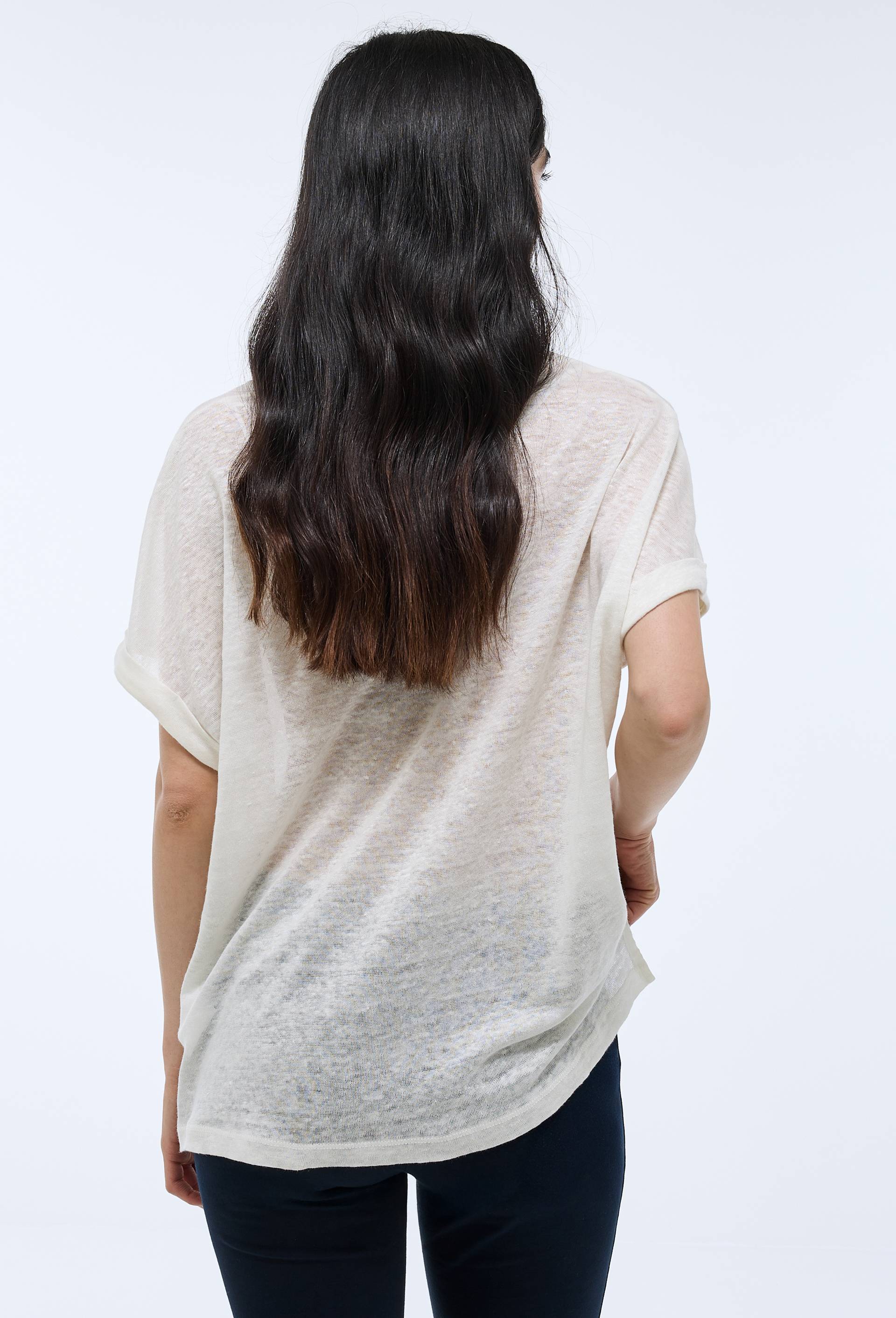 T-shirt col rond en lin jersey, Ecru, large image number 1.0