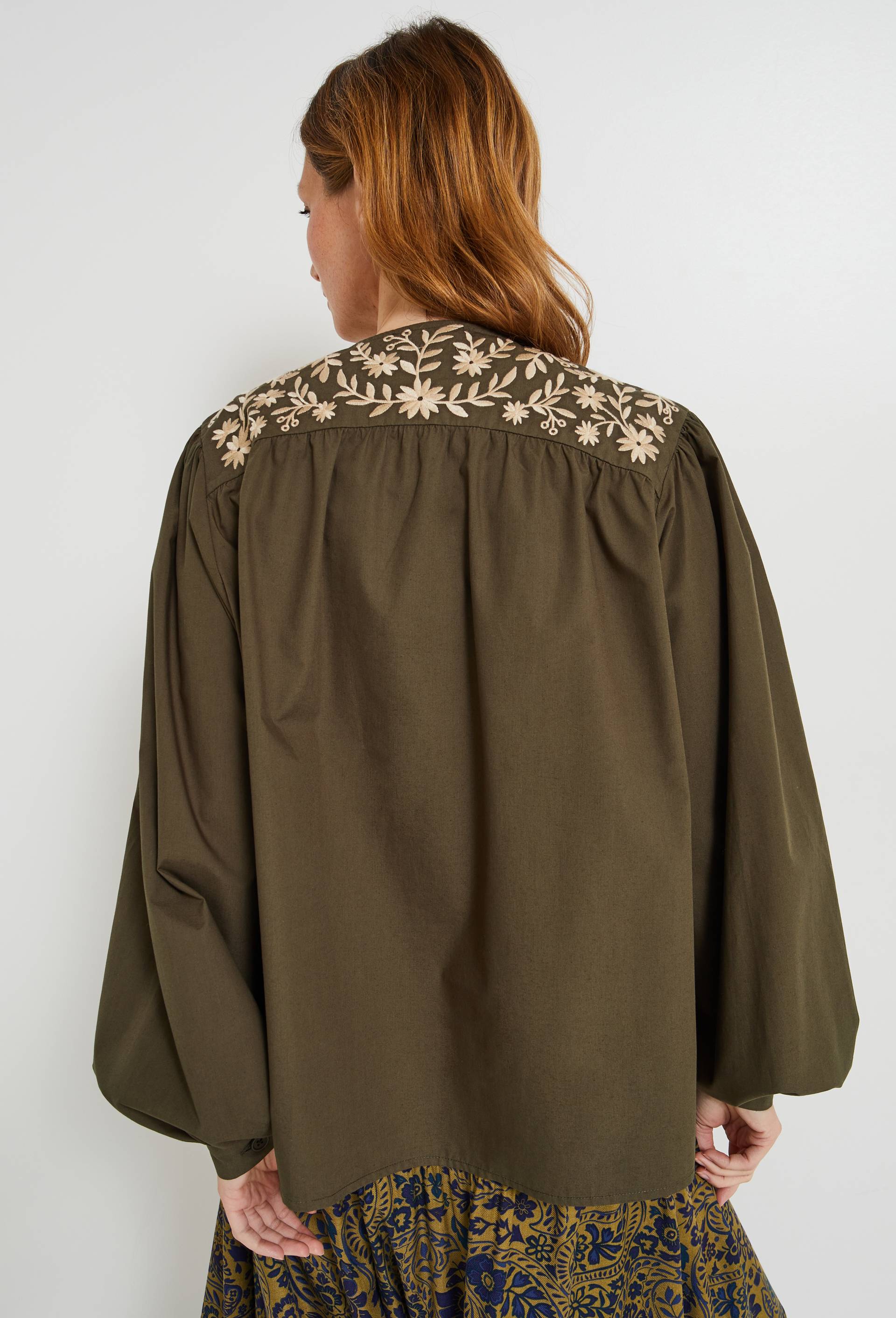 Chemise manches longues avec détails de broderie en coton BIO, certifié GOTS, Vert, large image number 1