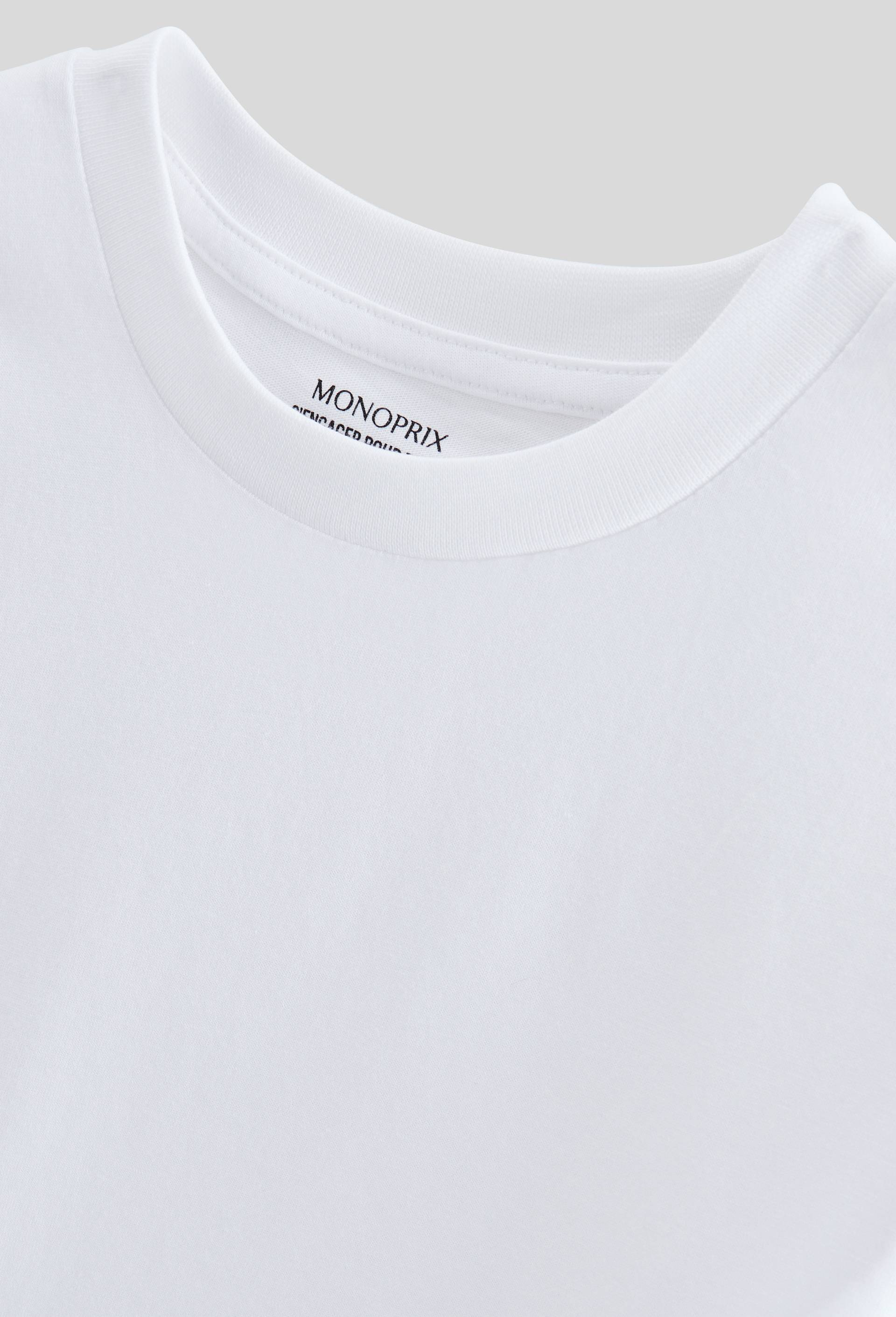 T-shirt manches courtes uni en coton BIO GOTS, Blanc, large image number 2