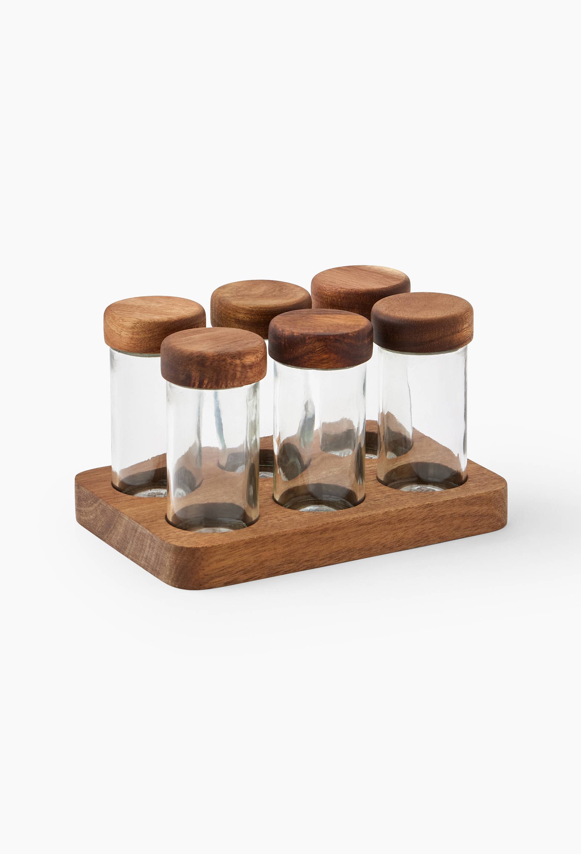 6 pots à épices, couvercle en bois d'acacia, Transparent, large image number 0