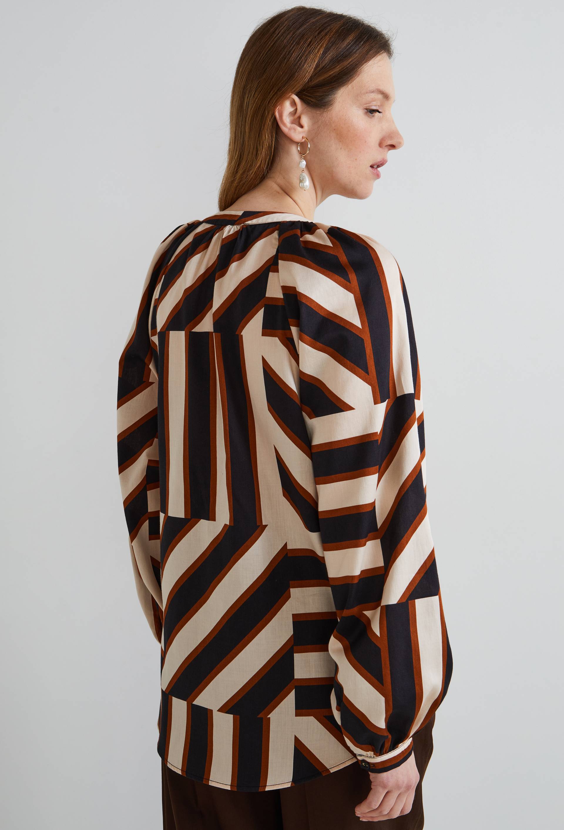 Blouse manches longues imprim&eacute;e en coton, certifi&eacute; OEKO-TEX, Ecru, large image number 1