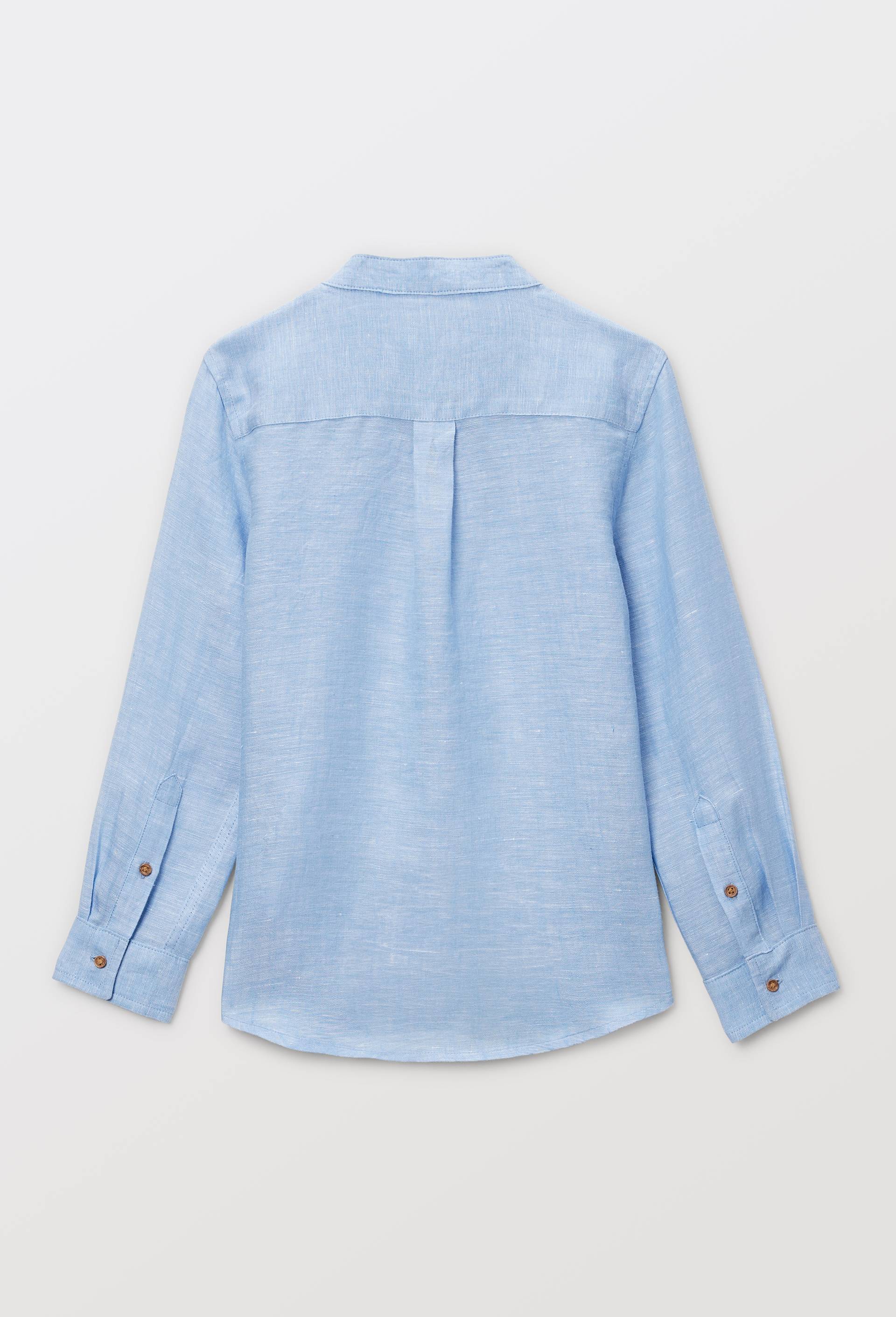Chemise col mao unie en 100% lin, Bleu clair, large image number 3