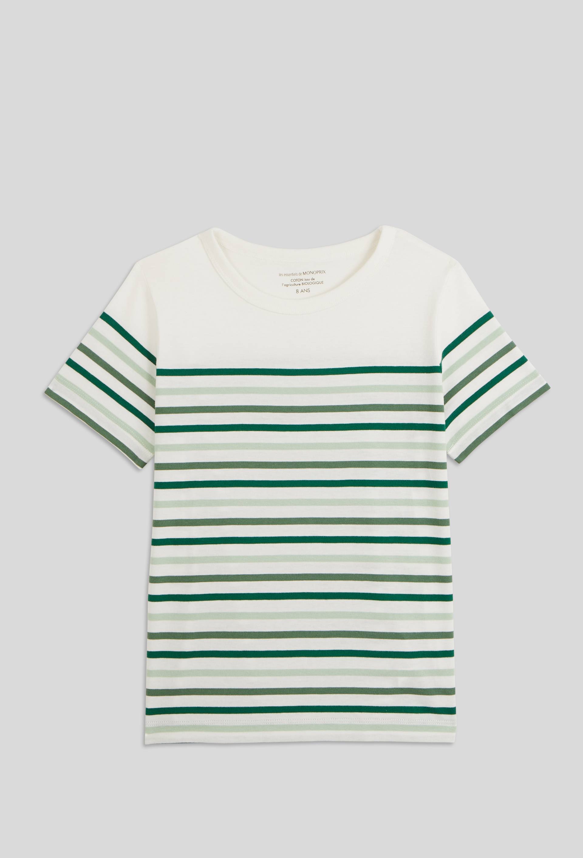 T-shirt manches courtes marini&egrave;re multicolore en coton BIO, Vert, large image number 0