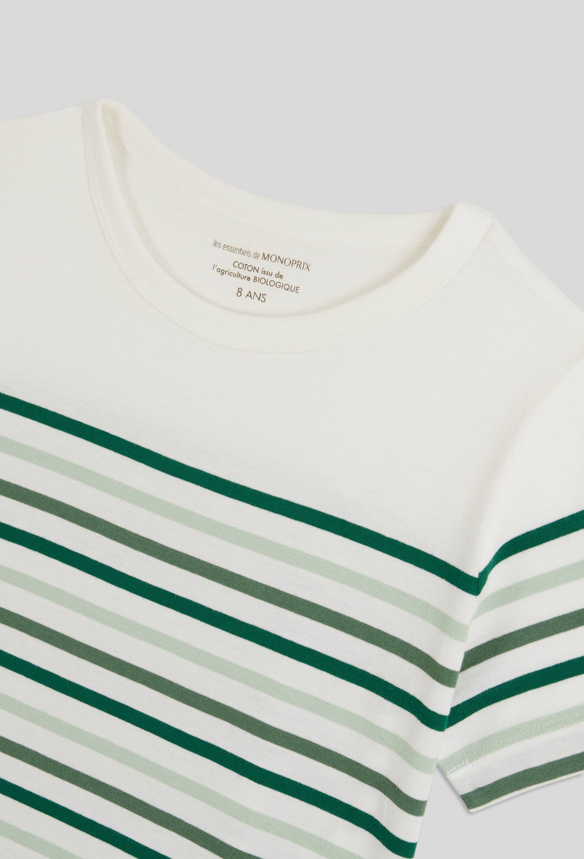 T-shirt manches courtes marini&egrave;re multicolore en coton BIO, Vert, large image number 2