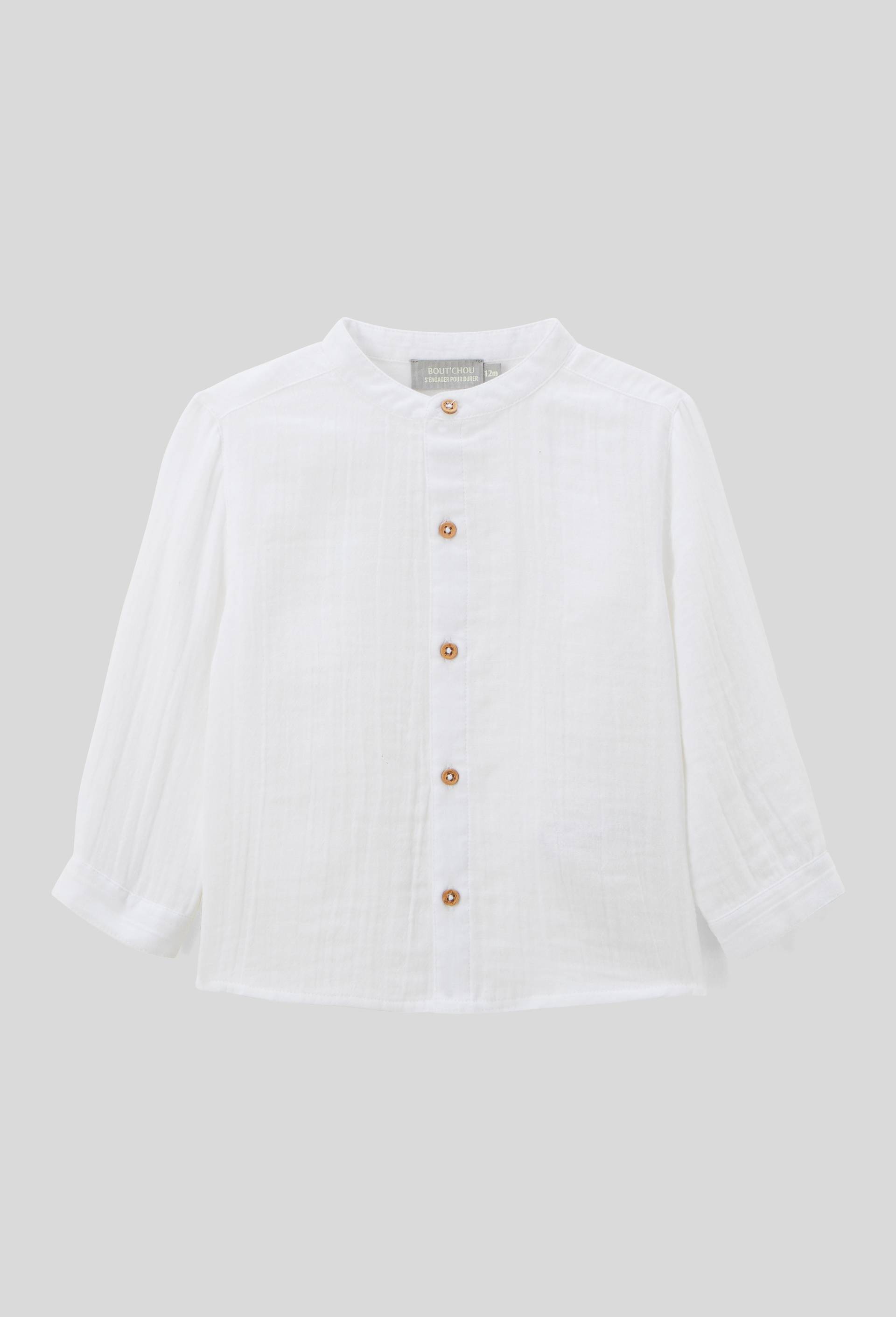 Chemise col mao unie en gaze de coton BIO GOTS, Blanc, large image number 1.0
