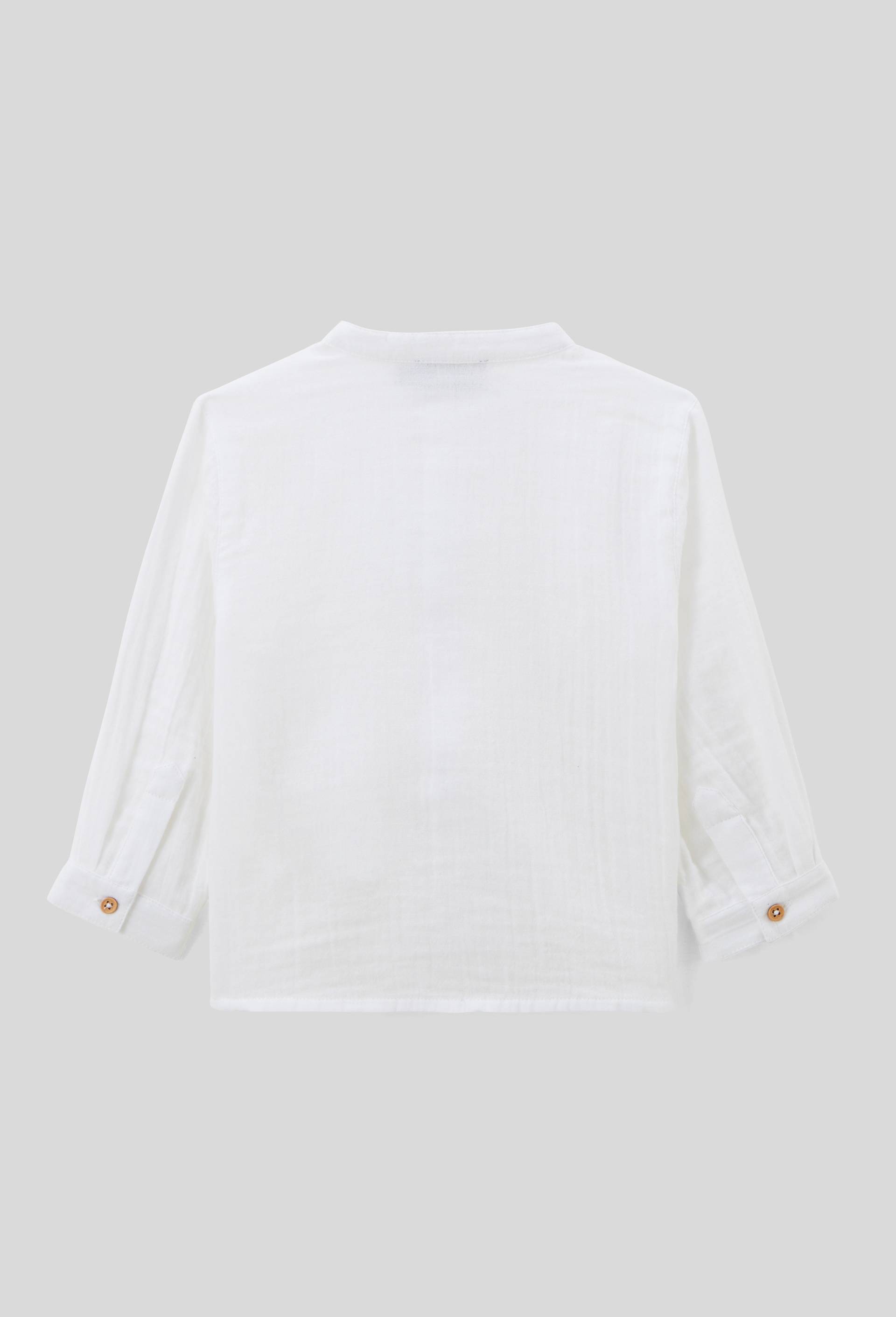 Chemise col mao unie en gaze de coton BIO GOTS, Blanc, large image number 2.0