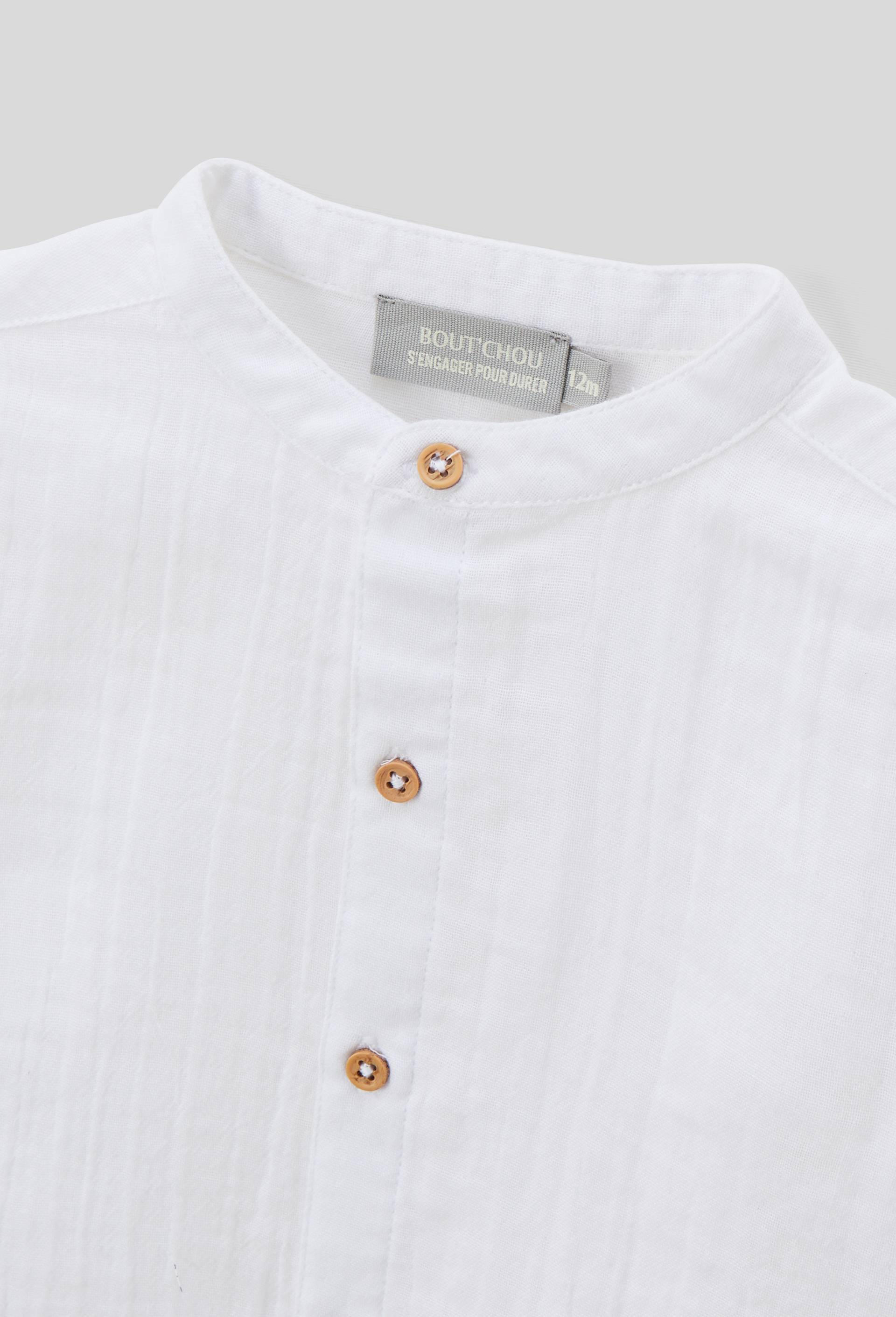 Chemise col mao unie en gaze de coton BIO GOTS, Blanc, large image number 3