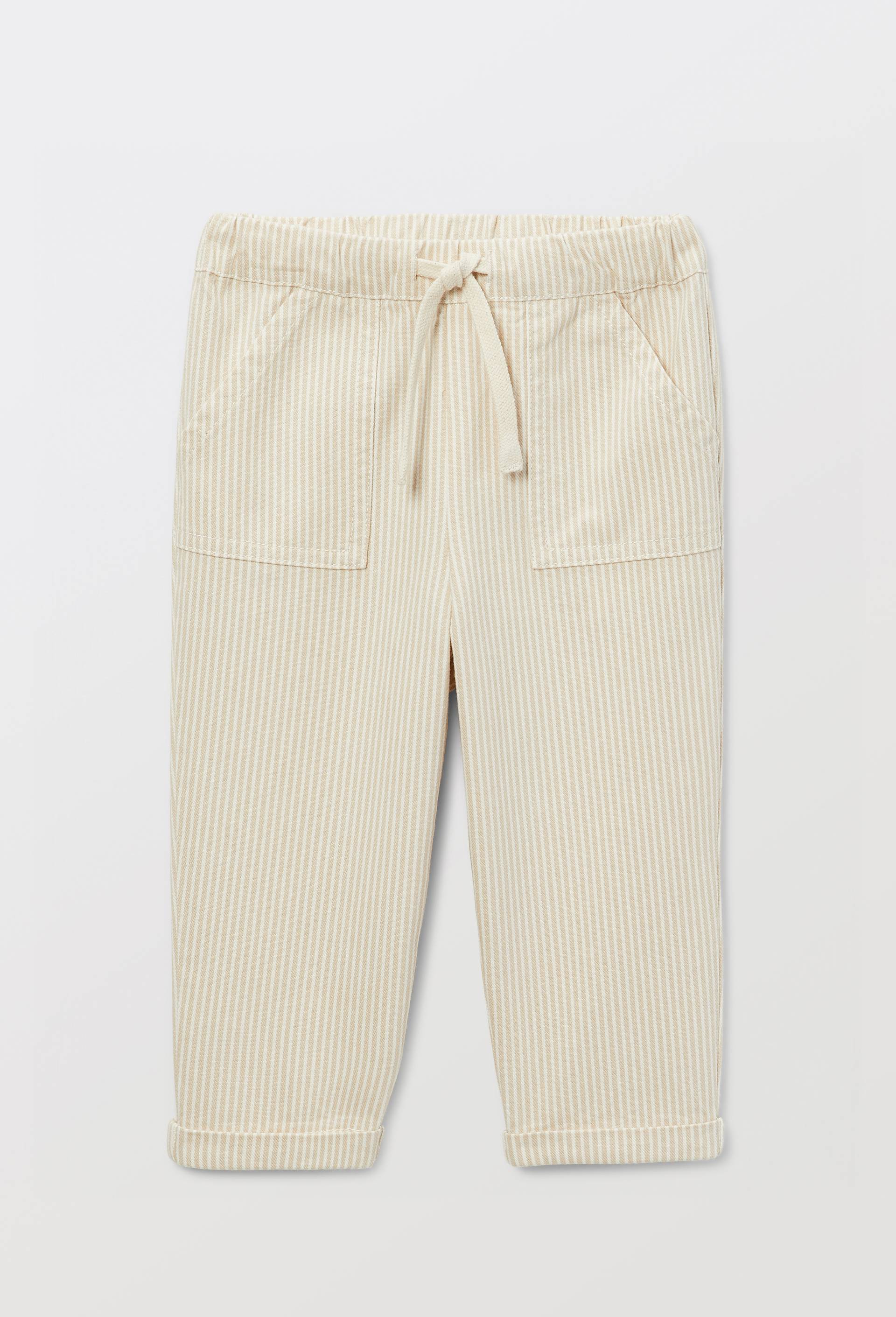 Pantalon taille &eacute;lastique ray&eacute; en coton BIO GOTS, Brun clair, large image number 0