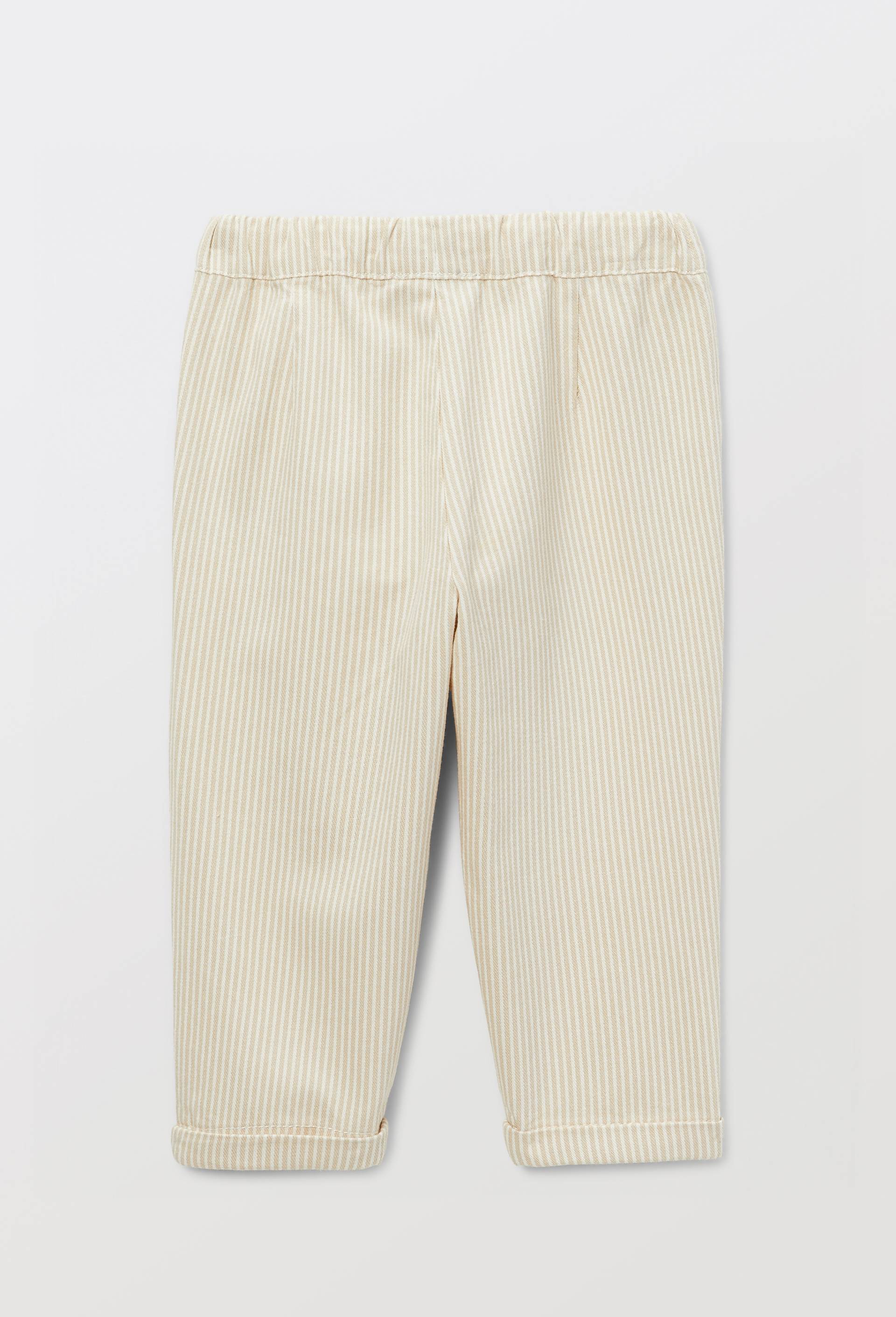 Pantalon taille &eacute;lastique ray&eacute; en coton BIO GOTS, Brun clair, large image number 1