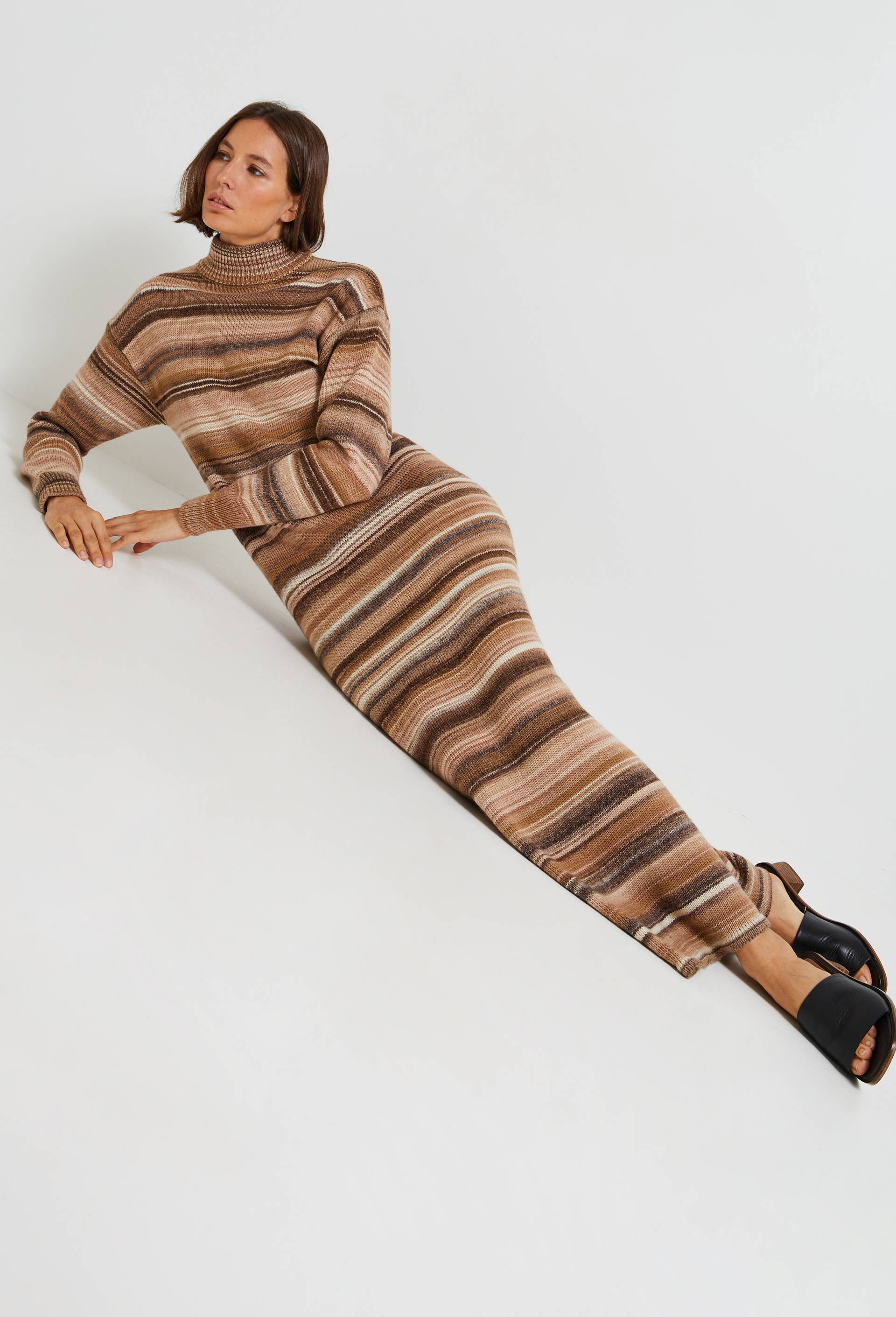 Robe longue maille fantaisie contenant de la laine, Ecru, large image number 0
