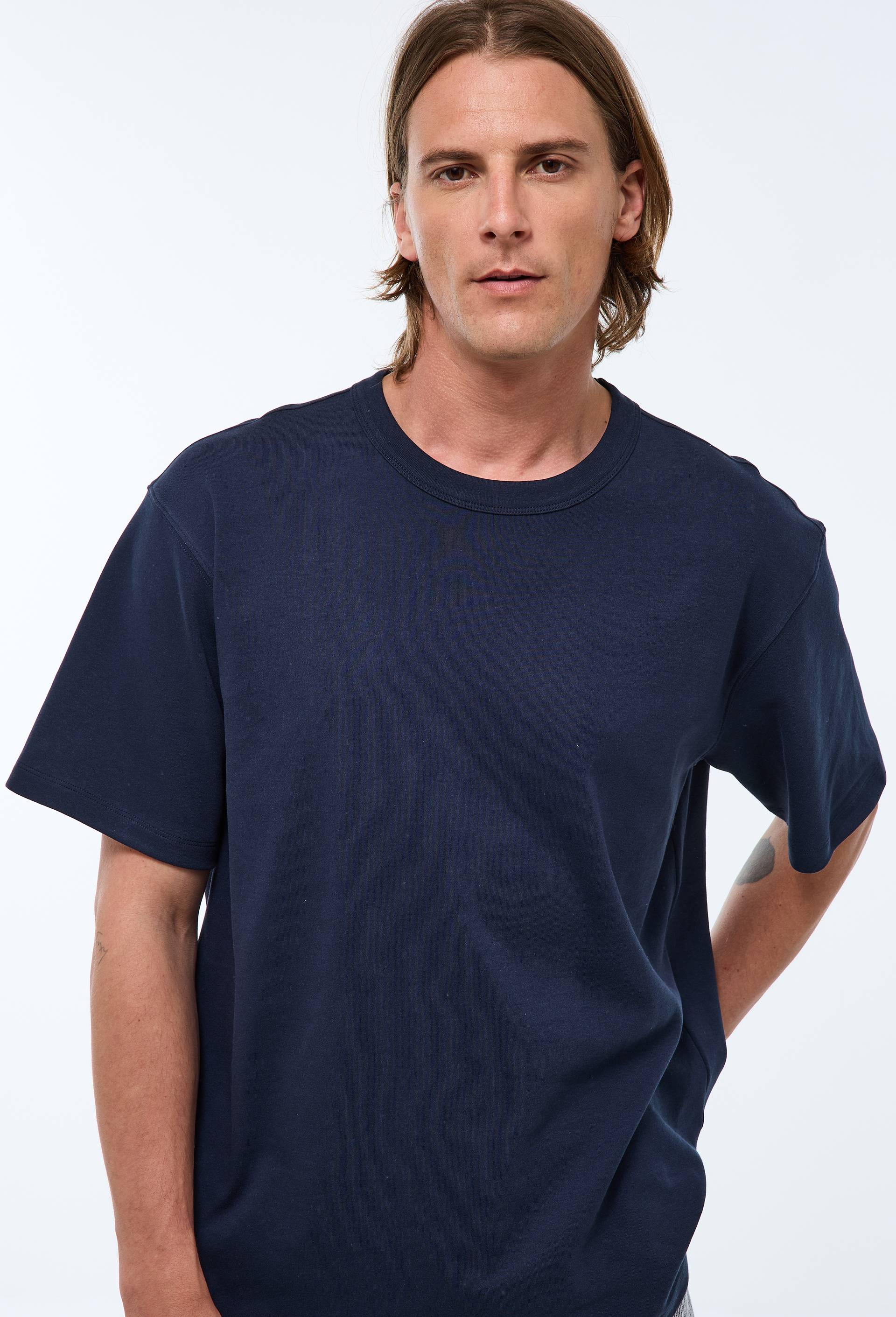 T-shirt manches courtes interlock en coton BIO GOTS, Bleu fonc&eacute;, large image number 0.0