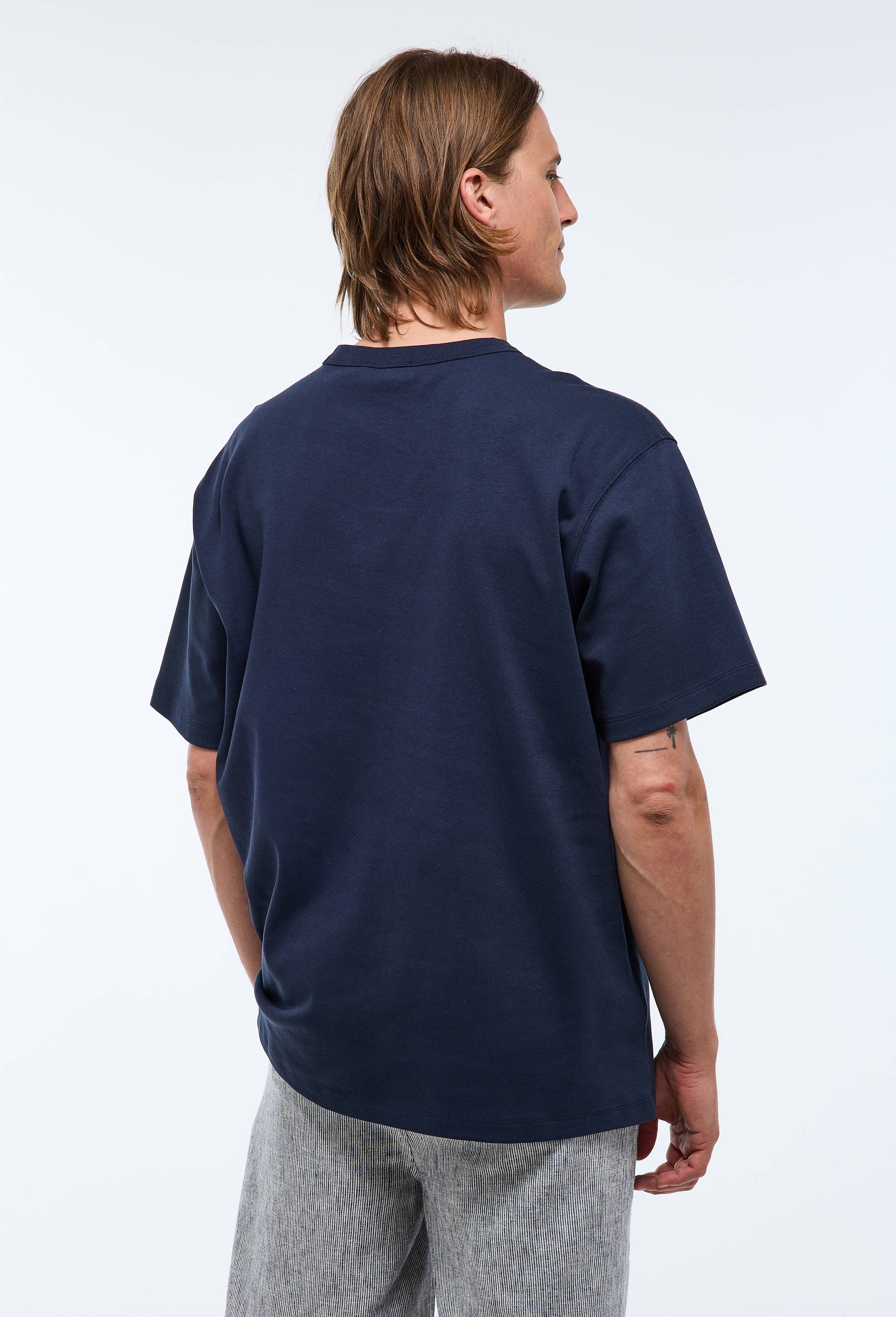 T-shirt manches courtes interlock en coton BIO GOTS, Bleu fonc&eacute;, large image number 1.0