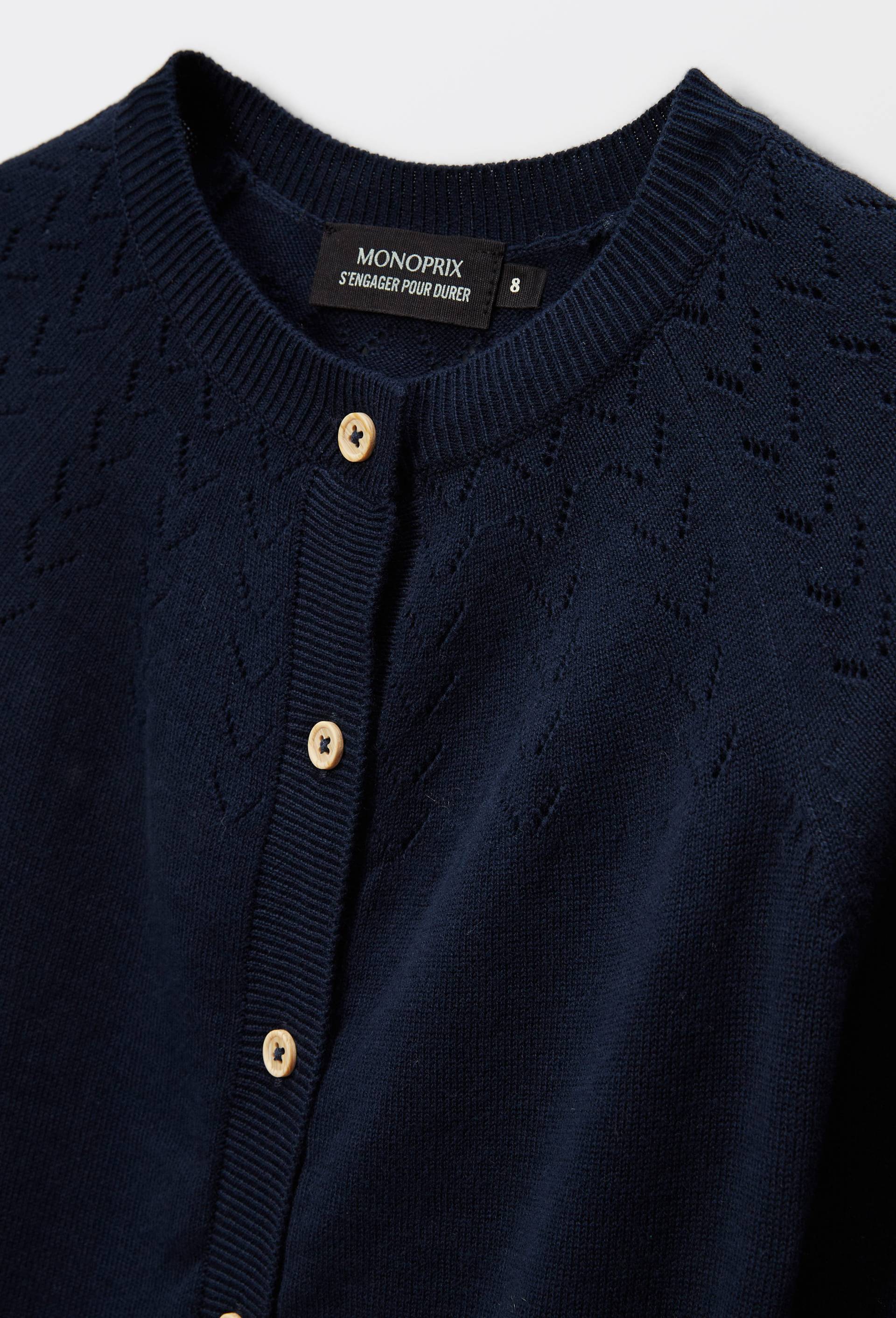 Cardigan uni en coton, Bleu foncé, large image number 2.0