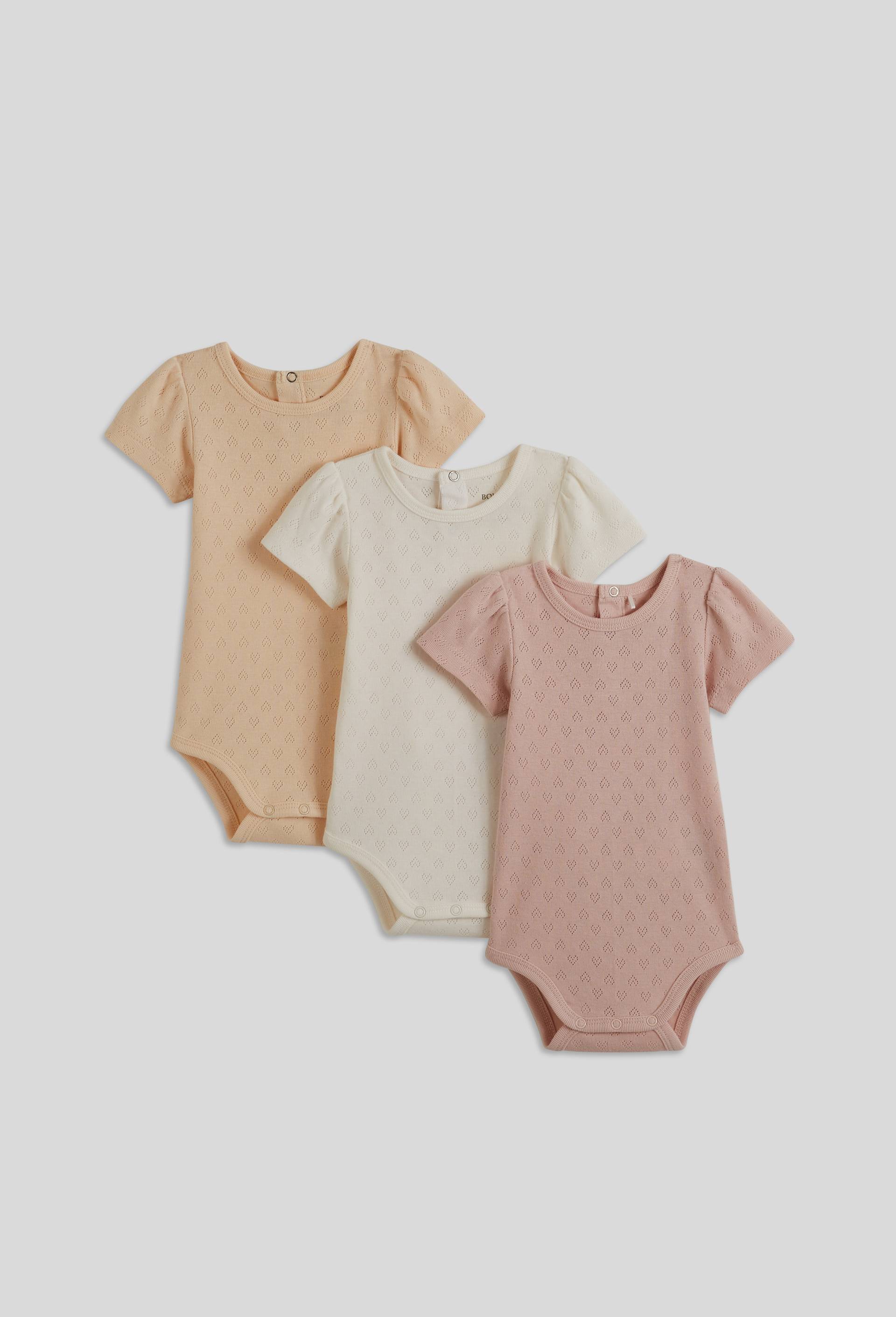 Lot de 3 bodies manches courtes uni en coton BIO GOTS, Rose clair, large image number 0.0