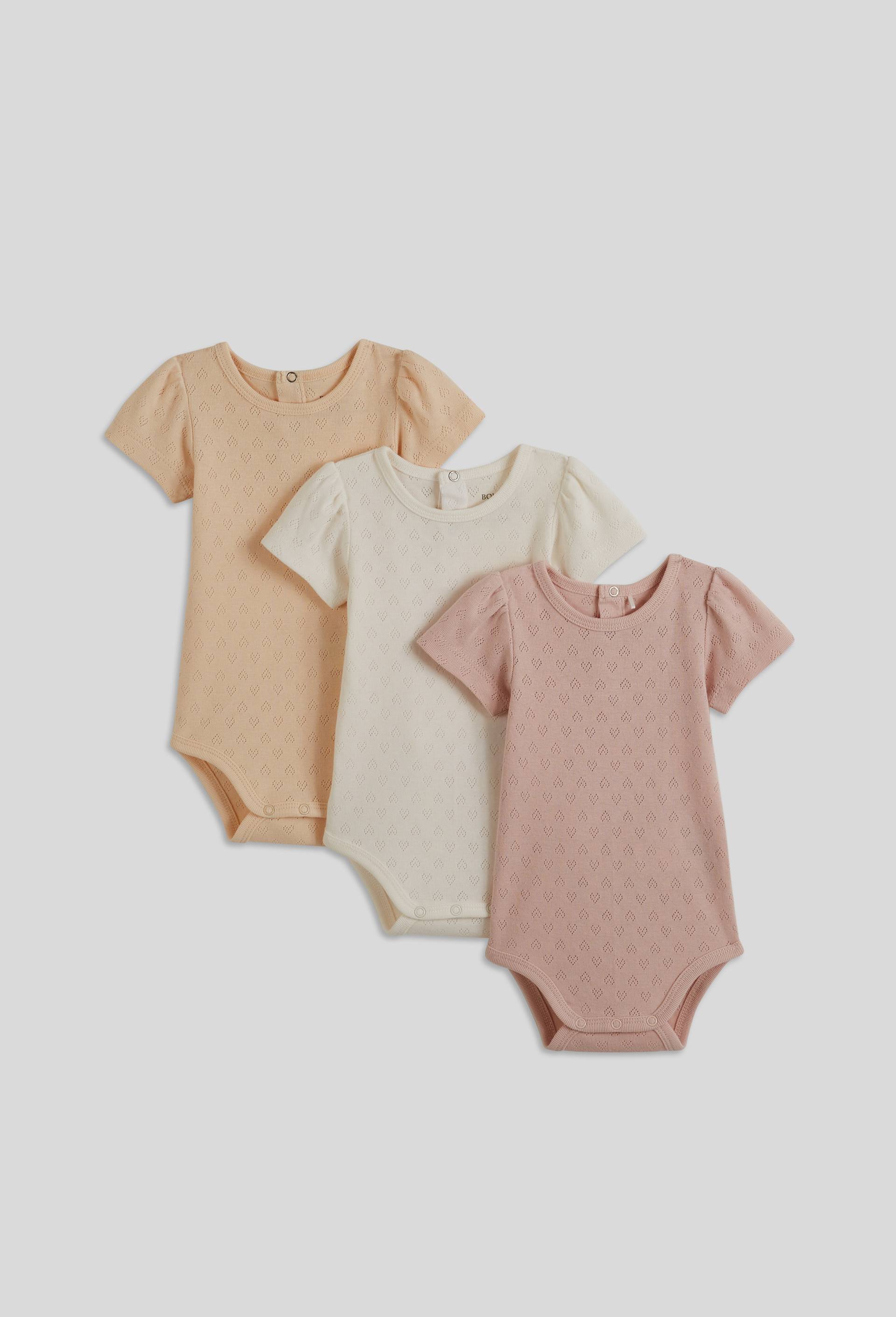 Lot de 3 bodies manches courtes, en coton BIO, certifié OEKO-TEX, Rose clair, large image number 0.0