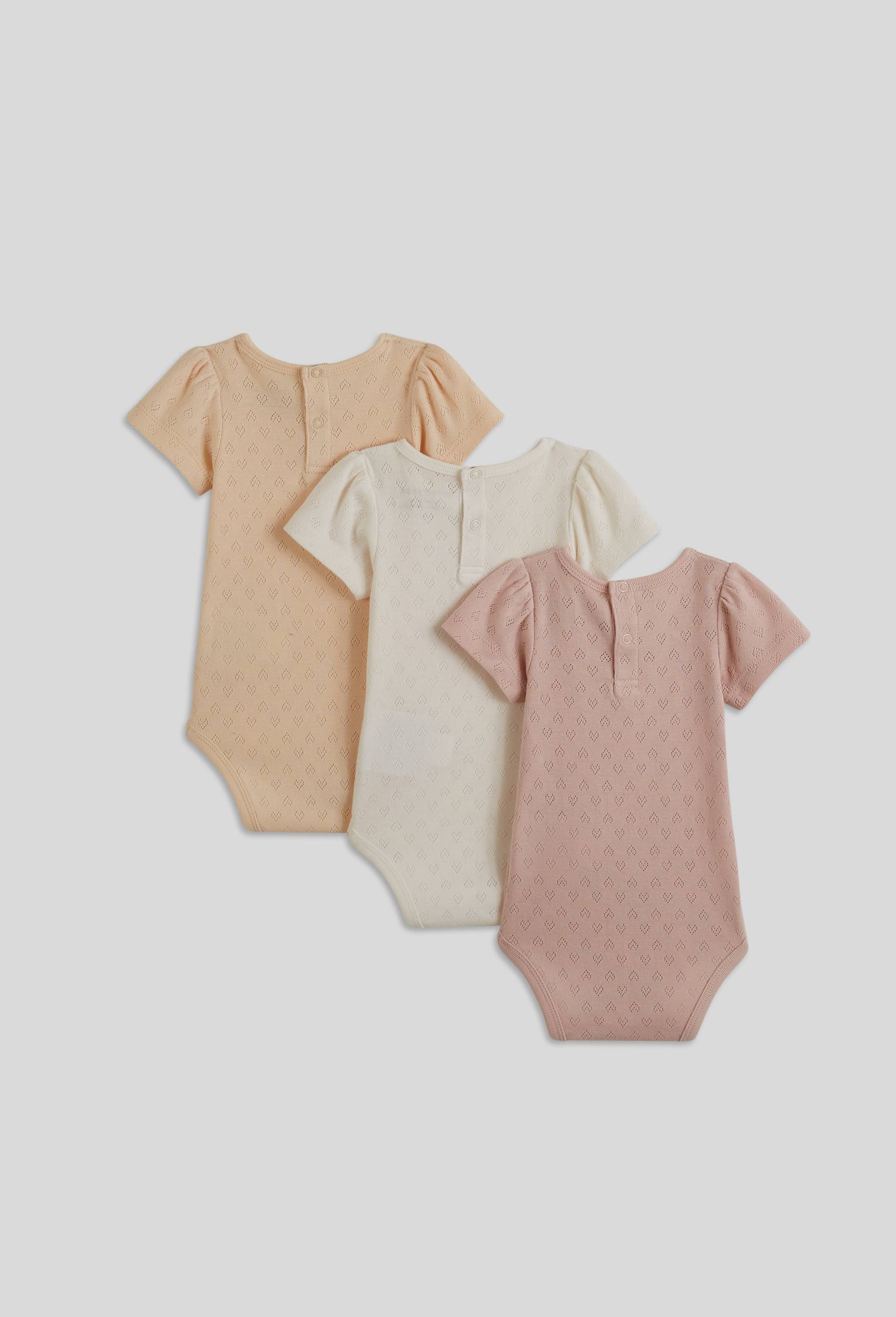 Lot de 3 bodies manches courtes uni en coton BIO GOTS, Rose clair, large image number 1.0