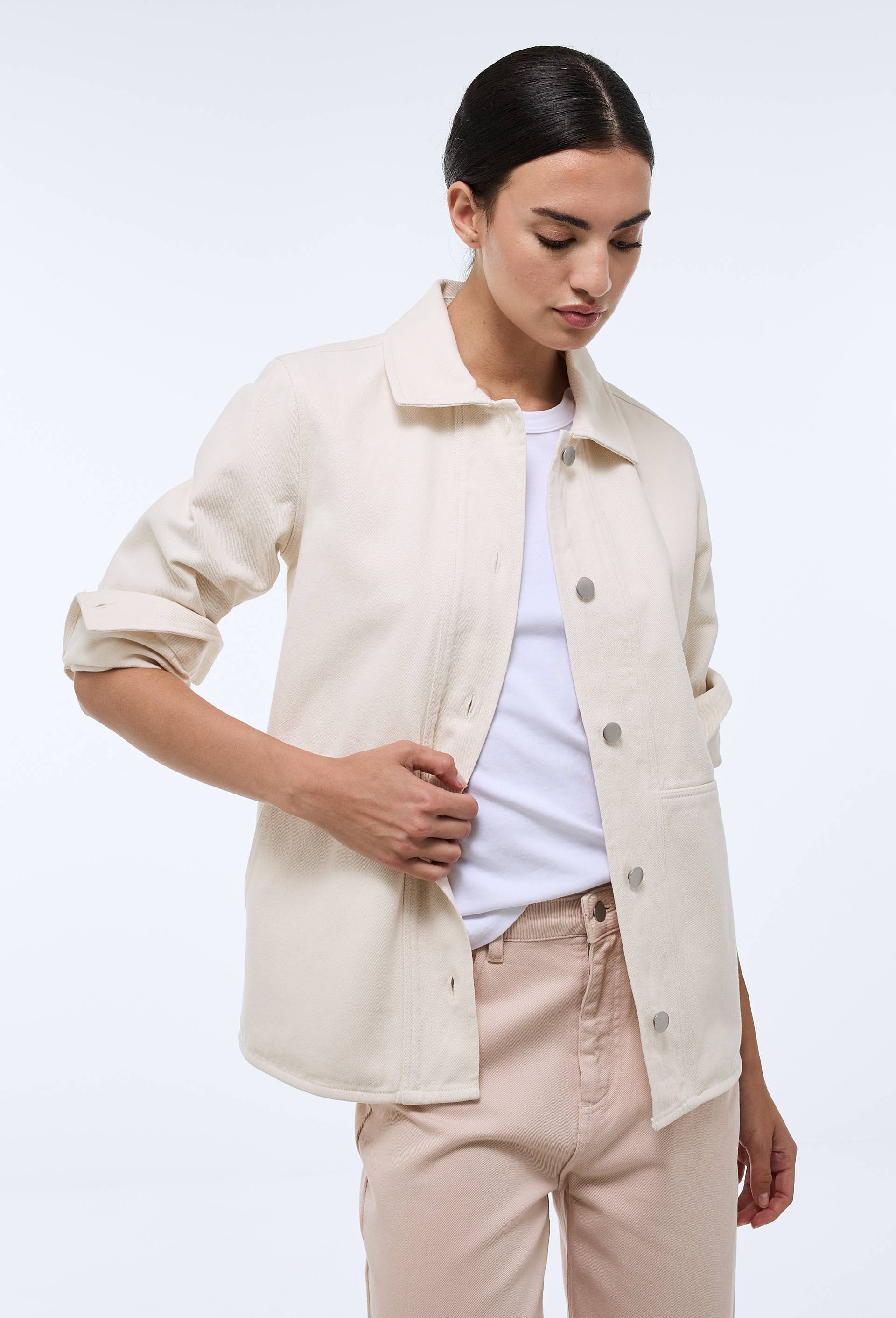 Veste courte boutonn&eacute;e en coton, Oeko-Tex, Ecru, large image number 1