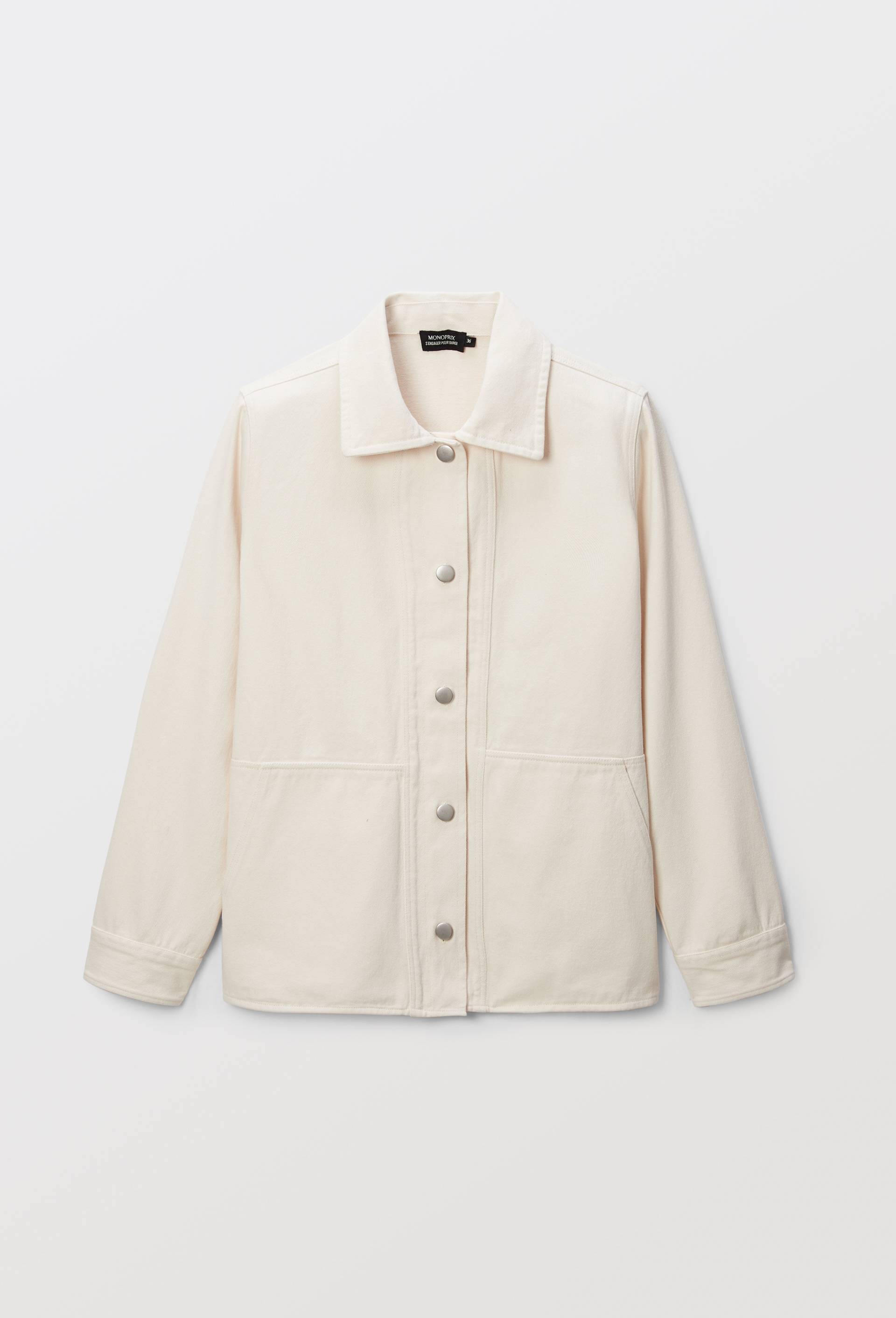 Veste courte boutonn&eacute;e en coton, Oeko-Tex, Ecru, large image number 3
