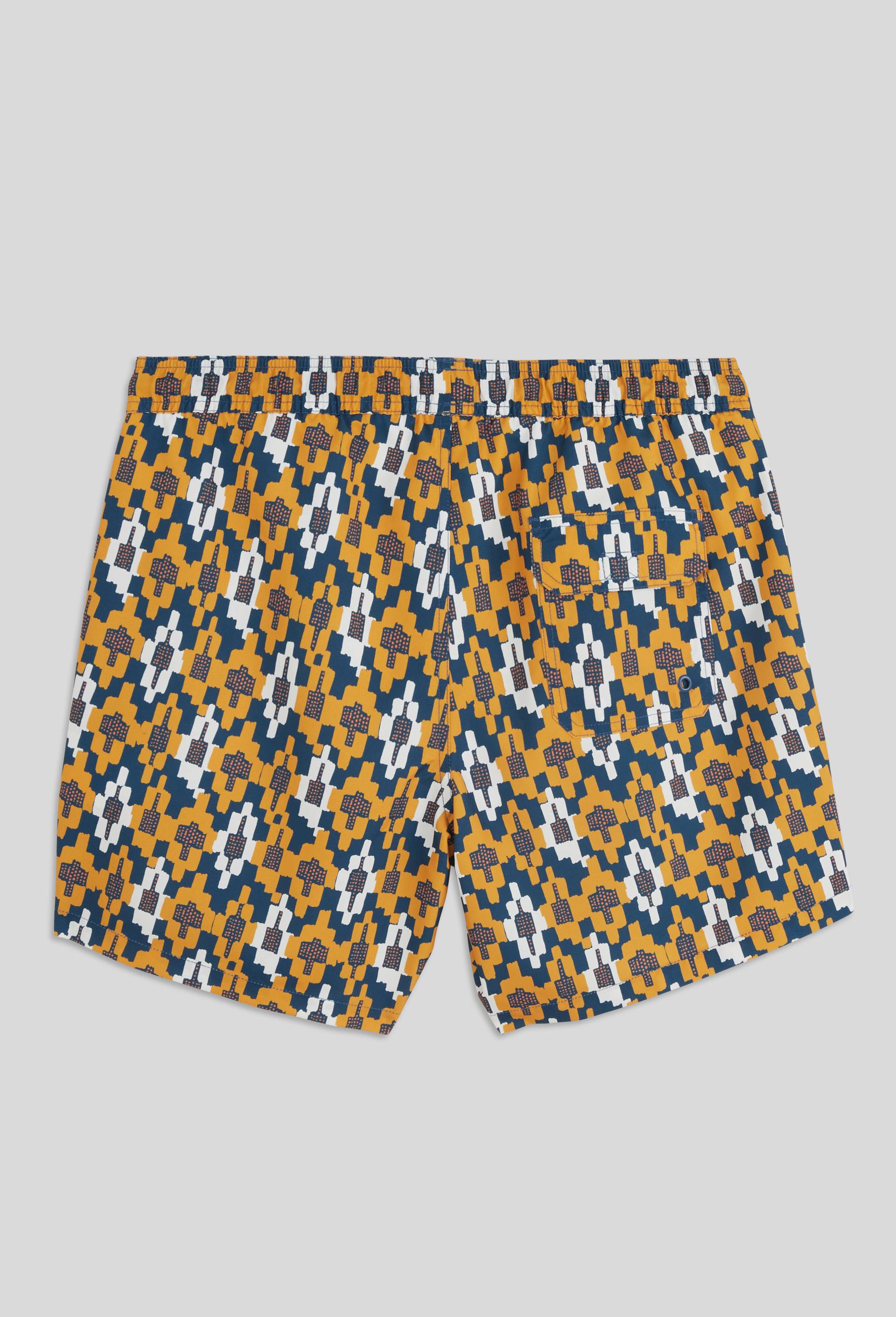 Short de bain imprim&eacute; g&eacute;om&eacute;trique en polyester recycl&eacute;, certifi&eacute; OEKO-TEX, Jaune fonc&eacute;, large image number 1.0