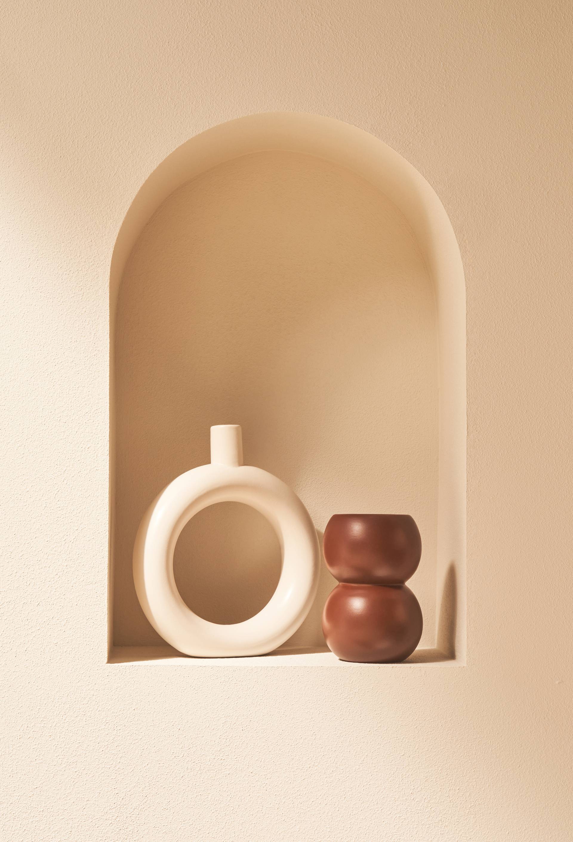 Vase soliflore cercle, 25x23cm, en c&eacute;ramique, Beige, large image number 0