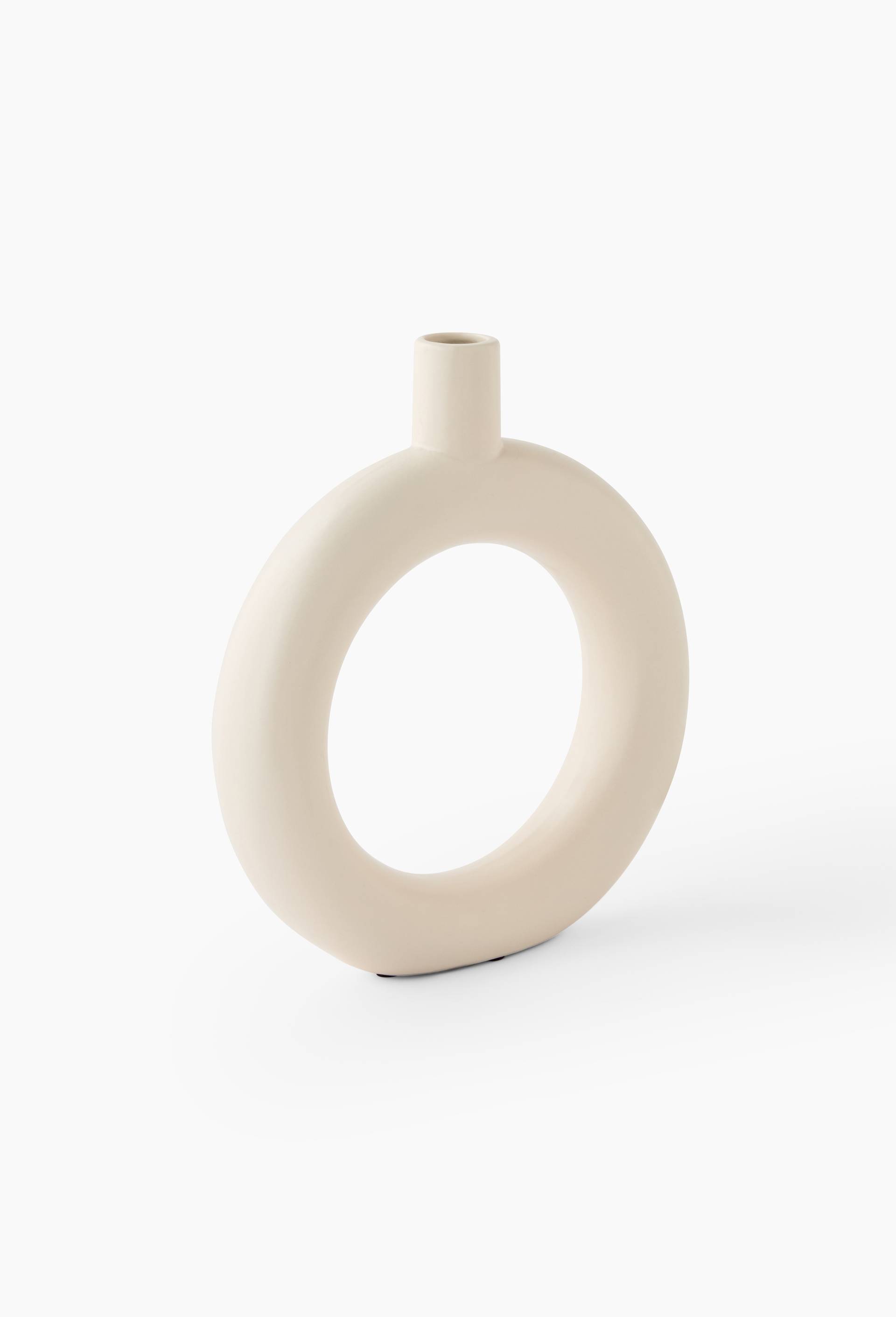 Vase soliflore cercle, 25x23cm, en c&eacute;ramique, Beige, large image number 1.0