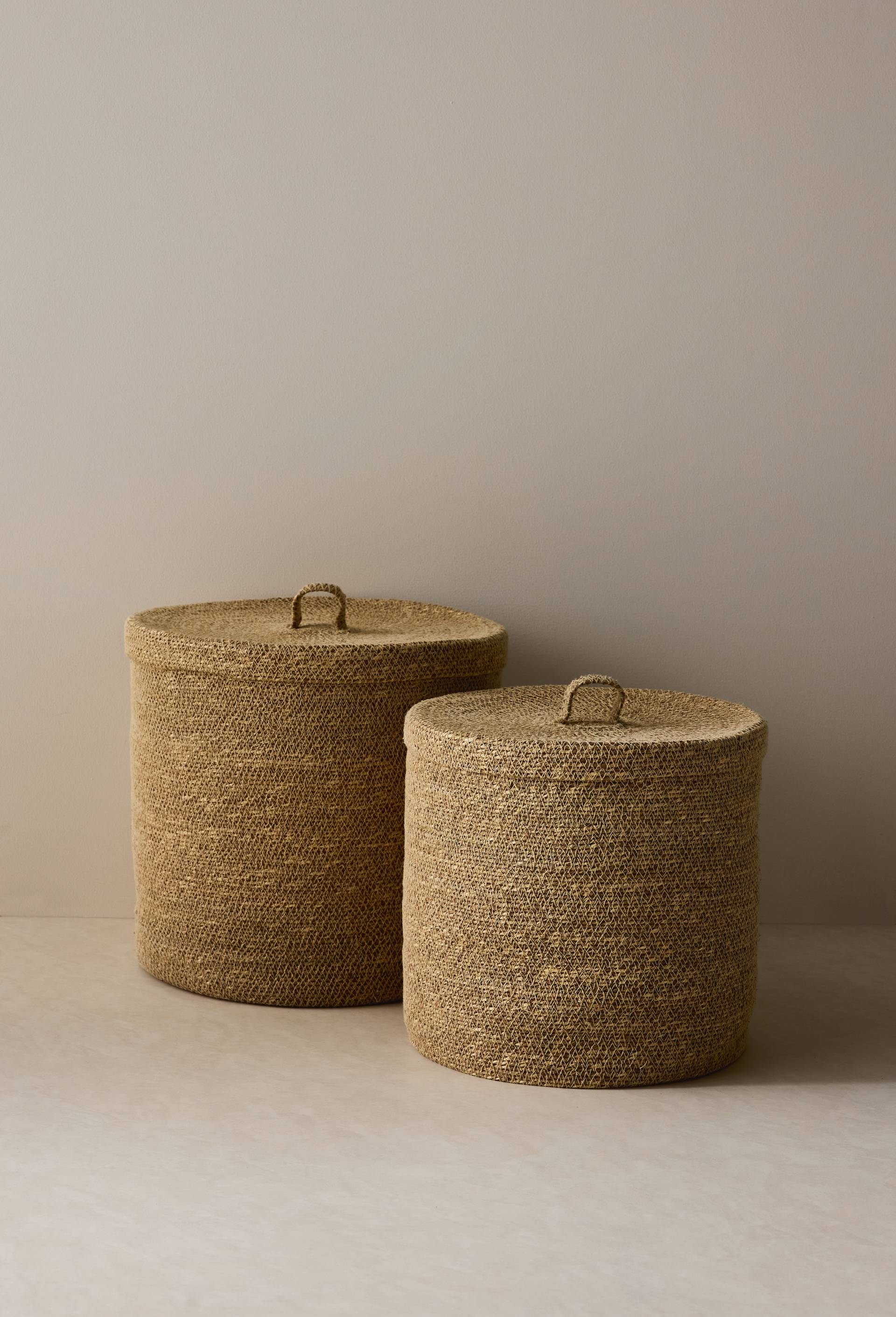 Boite de rangement ronde, en jonc de mer, Beige clair, large image number 0