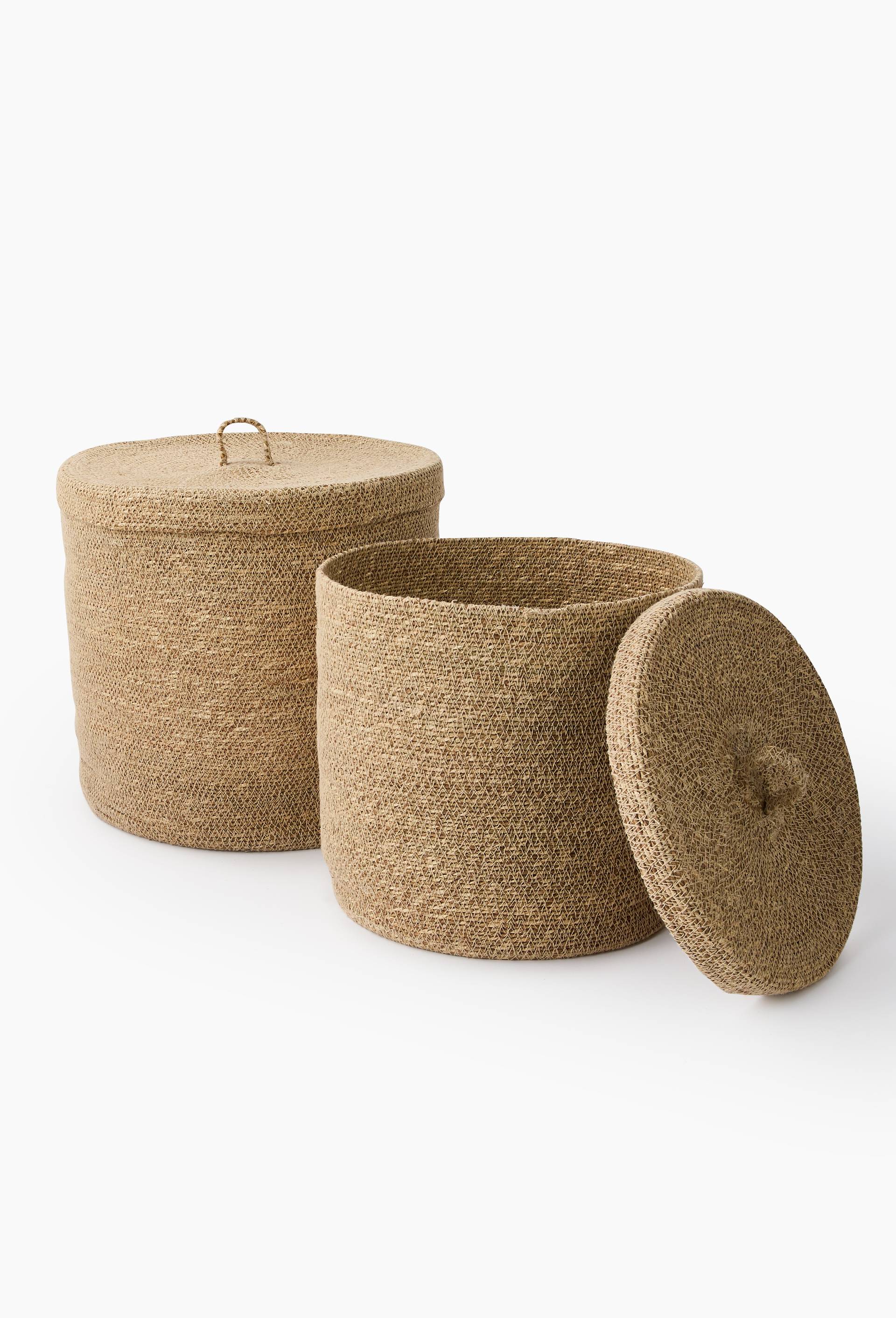 Boite de rangement ronde, en jonc de mer, Beige clair, large image number 1