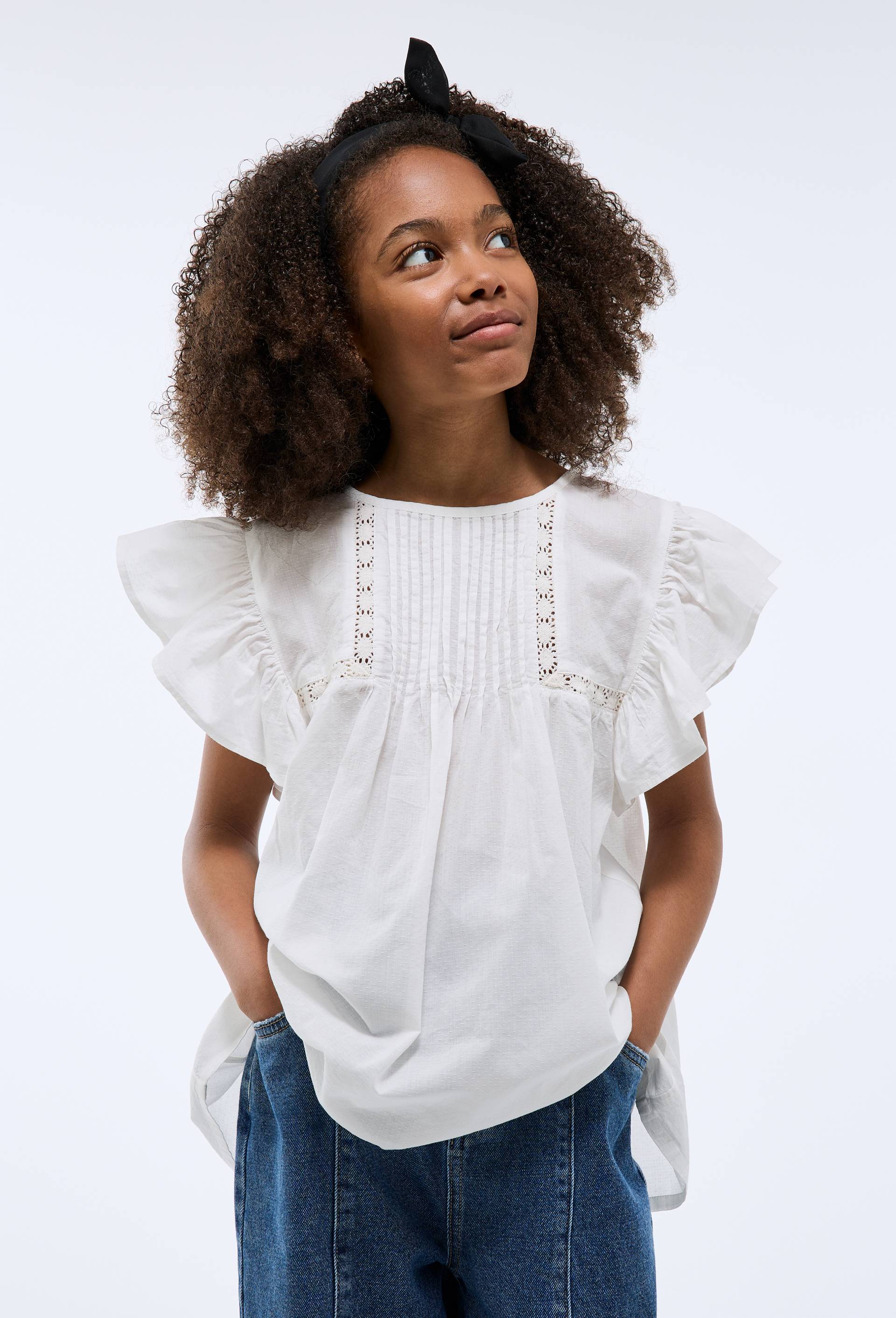 Blouse &agrave; volants en coton BIO GOTS, Ecru, large image number 1.0