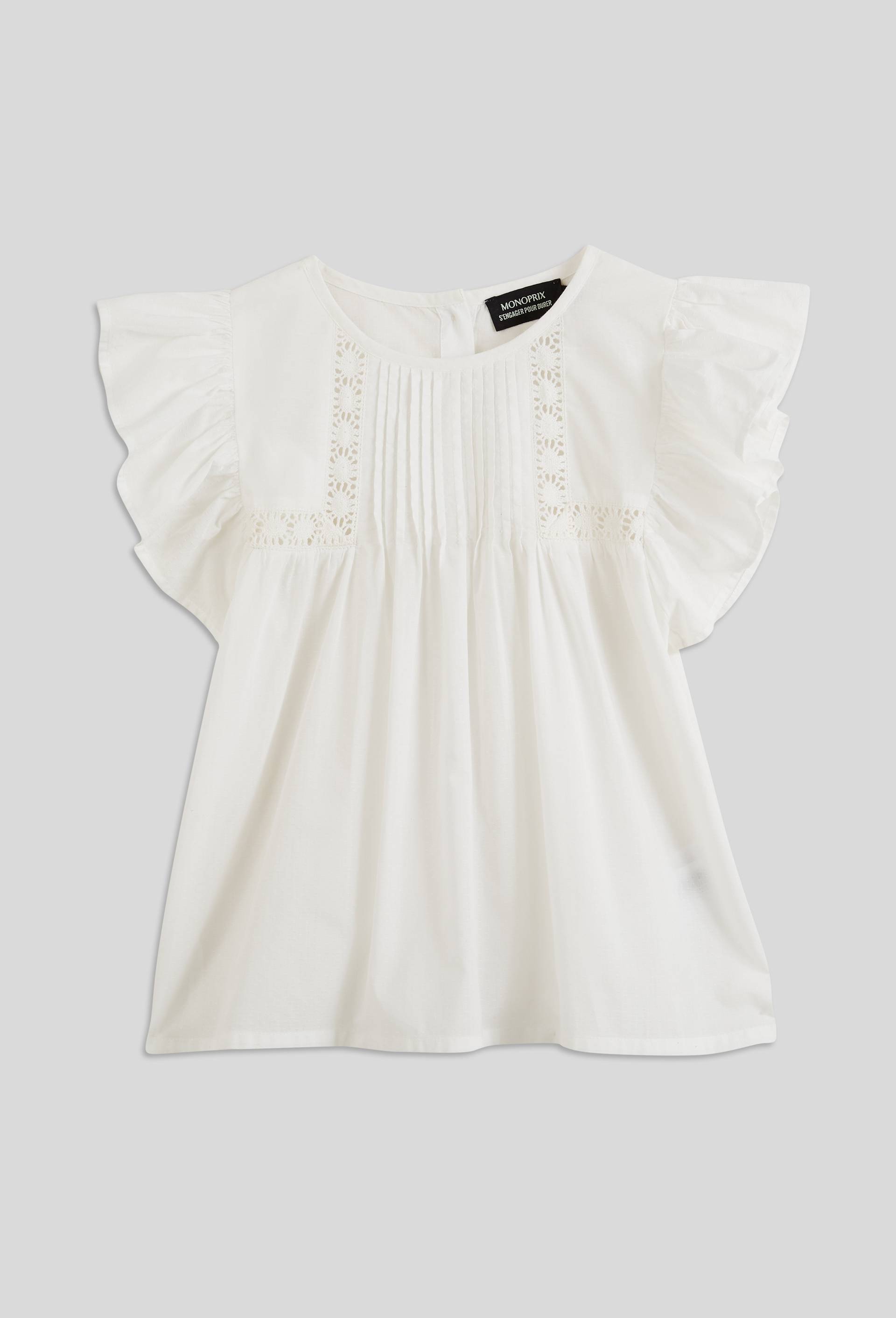 Blouse &agrave; volants en coton BIO GOTS, Ecru, large image number 2