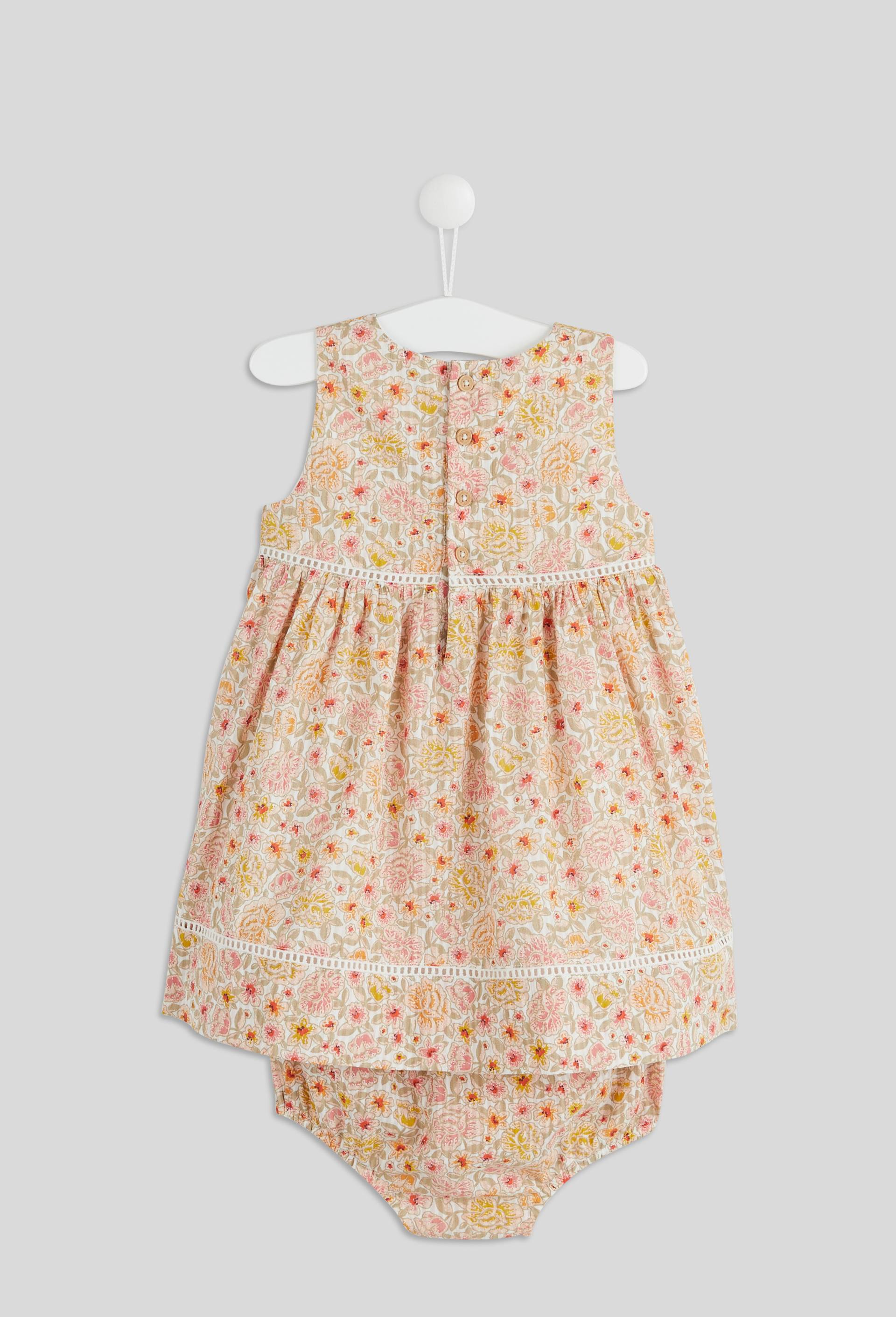 Robe col rond sans manches avec culotte imprim&eacute;, en coton BIO, certifi&eacute; BIO et Oeko-Tex - Collection C&eacute;r&eacute;monie, Ecru, large image number 1