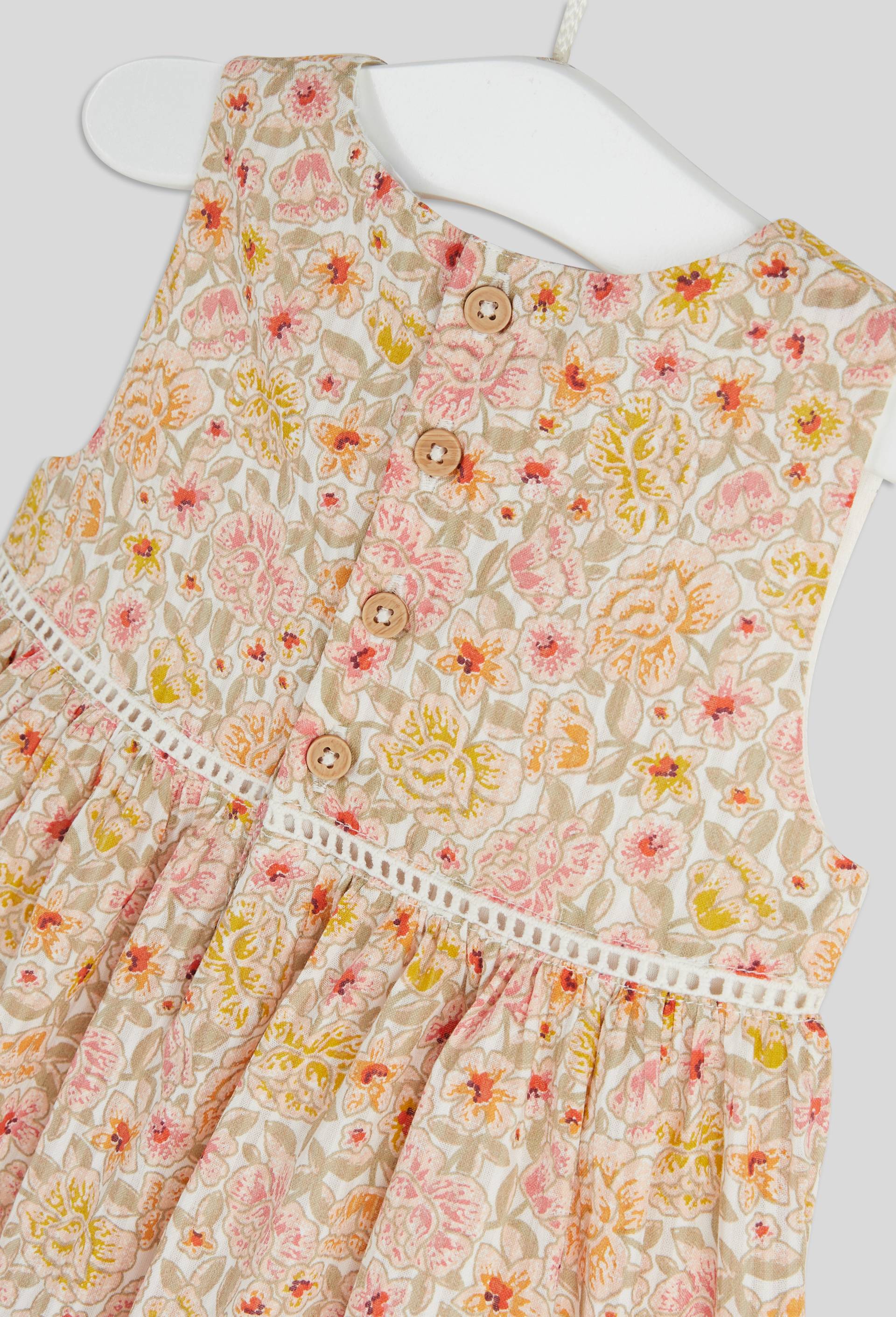 Robe col rond sans manches avec culotte imprim&eacute;, en coton BIO, certifi&eacute; BIO et Oeko-Tex - Collection C&eacute;r&eacute;monie, Ecru, large image number 2
