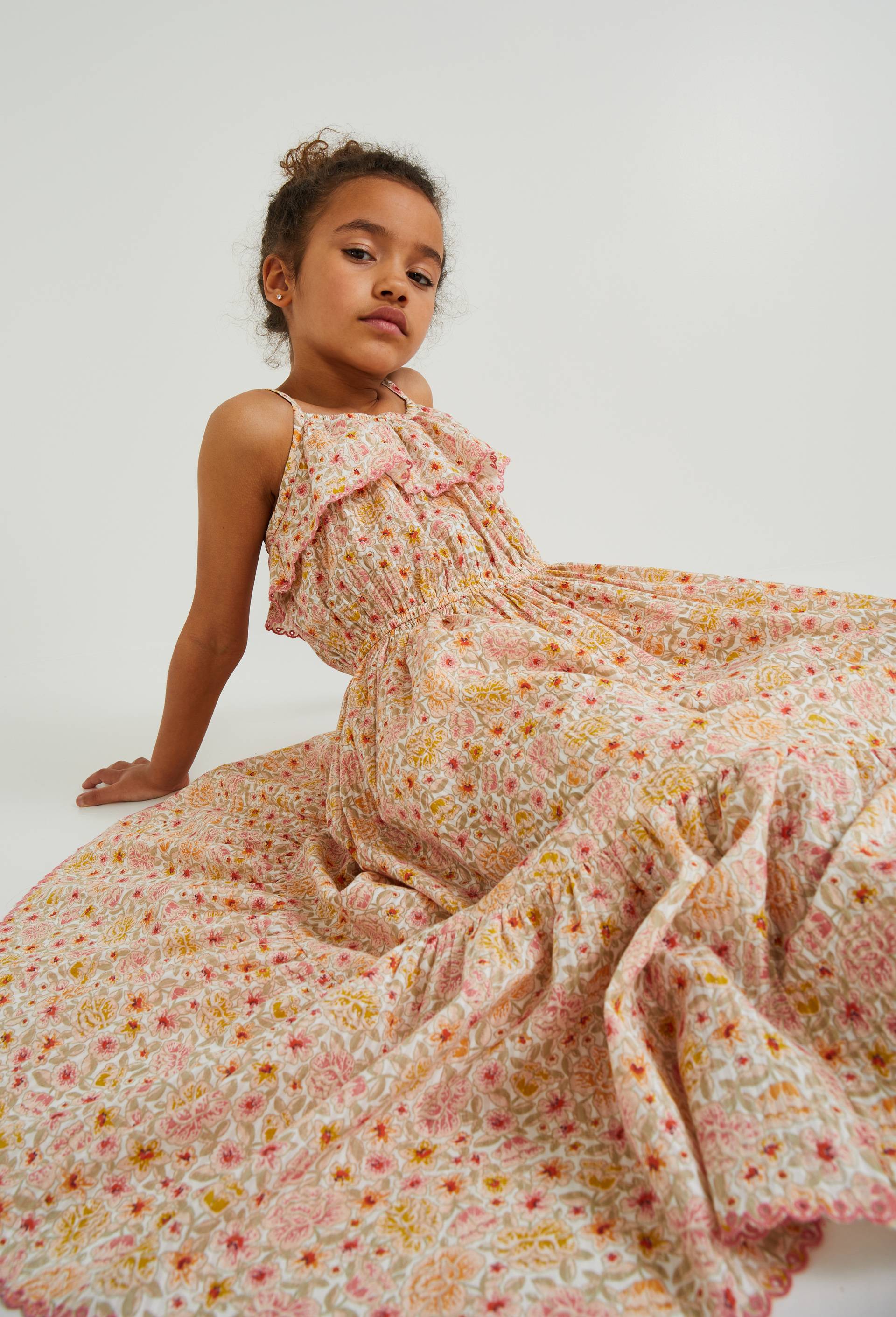 Robe midi à bretelles imprimée en coton, Ecru, large image number 0