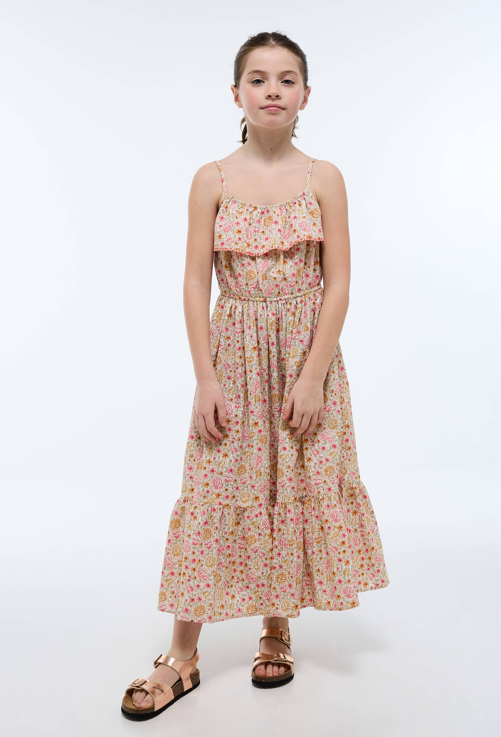Robe midi &agrave; bretelles imprim&eacute;e en coton, Ecru, large image number 0