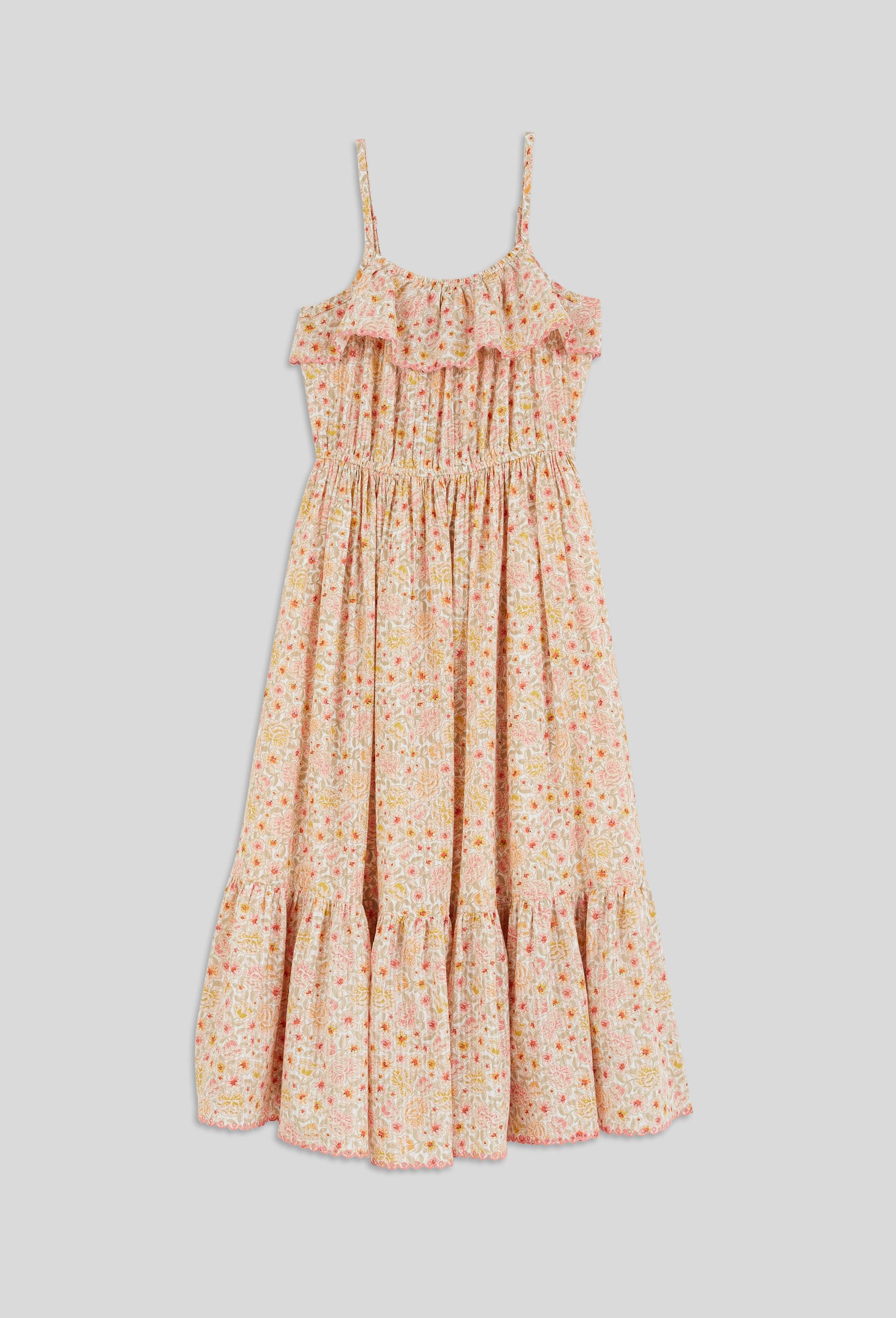 Robe midi à bretelles imprimée en coton, Ecru, large image number 1