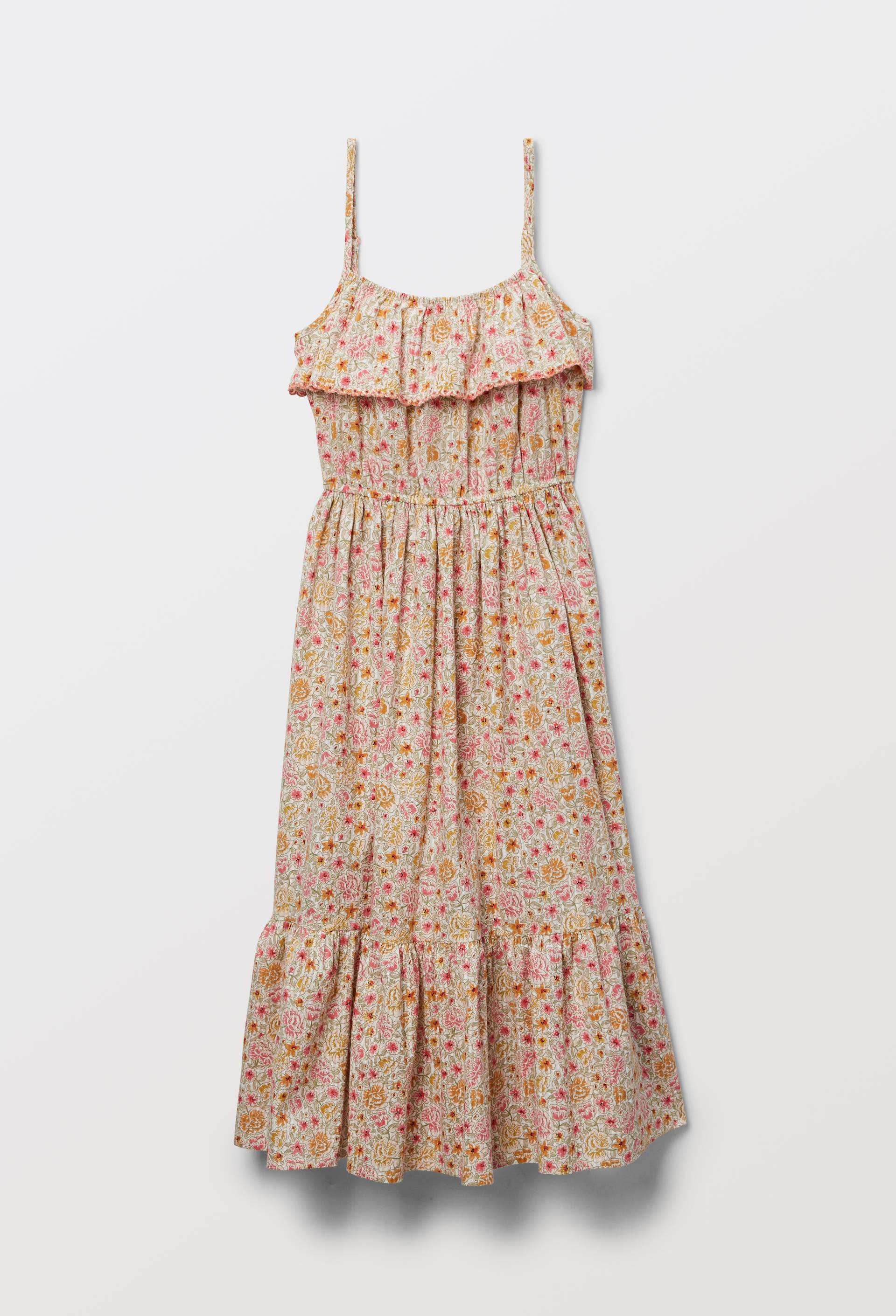 Robe midi &agrave; bretelles imprim&eacute;e en coton, Ecru, large image number 1