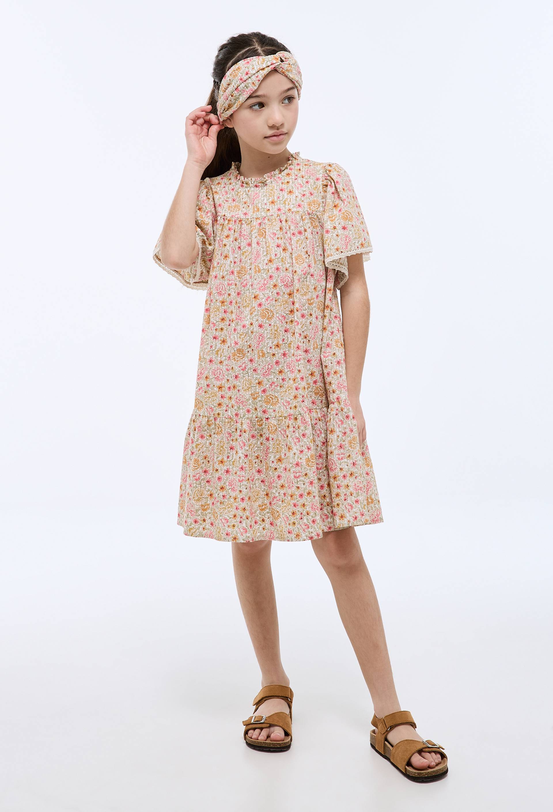 Robe courte imprim&eacute;e en coton, Ecru, large image number 0.0