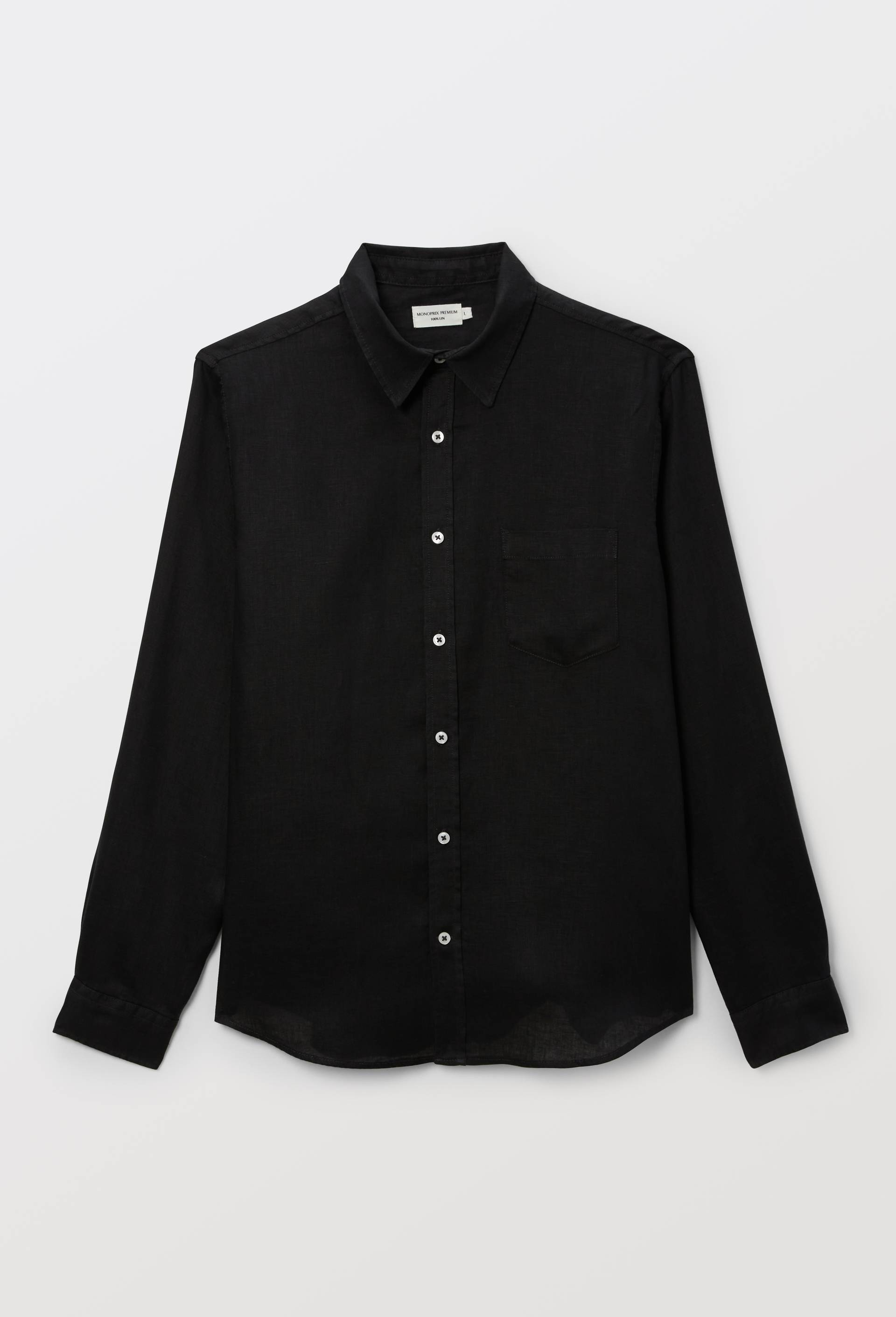 Chemise manches longues en lin, Noir, large image number 2