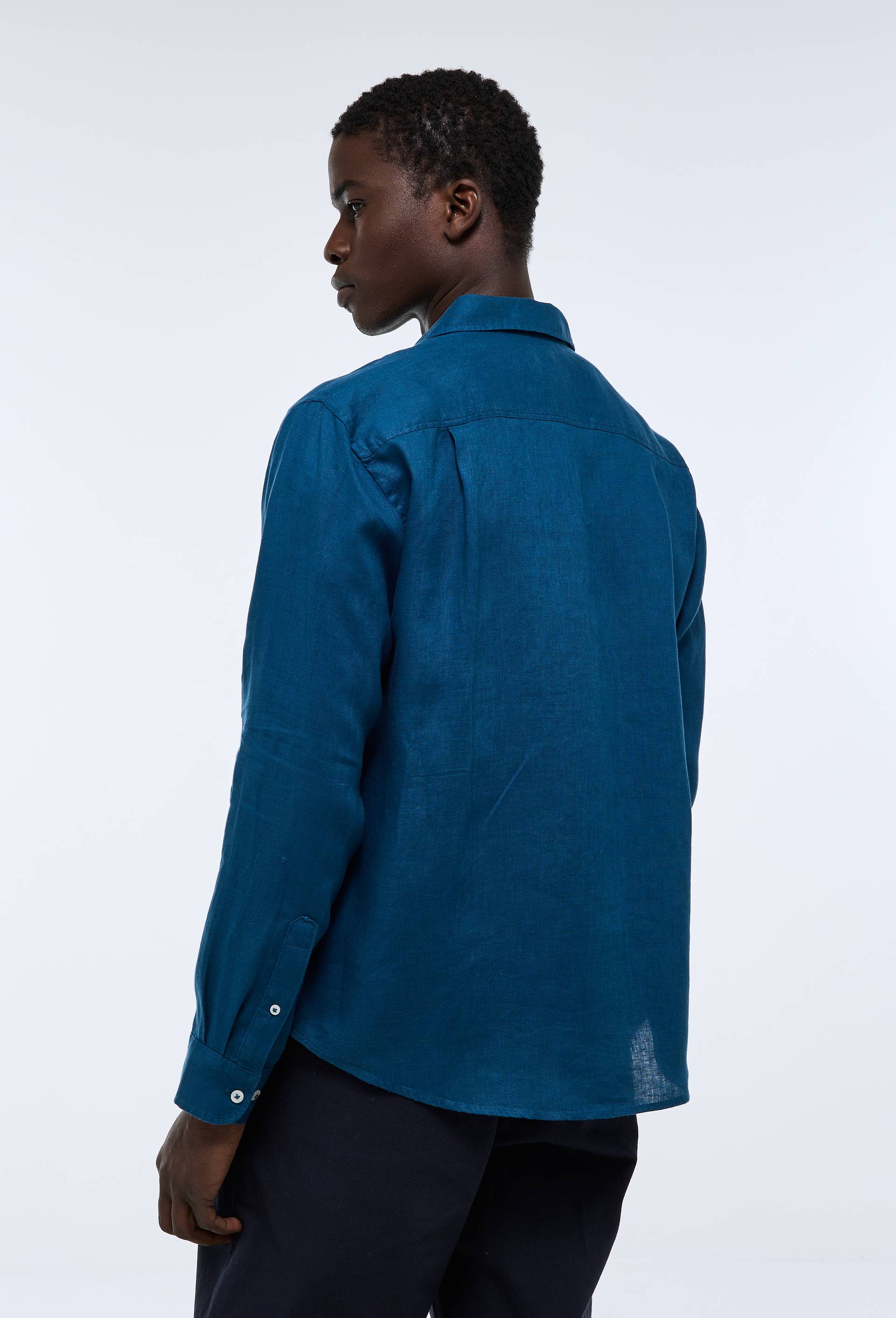 Chemise manches longues en lin, Bleu fonc&eacute;, large image number 1.0