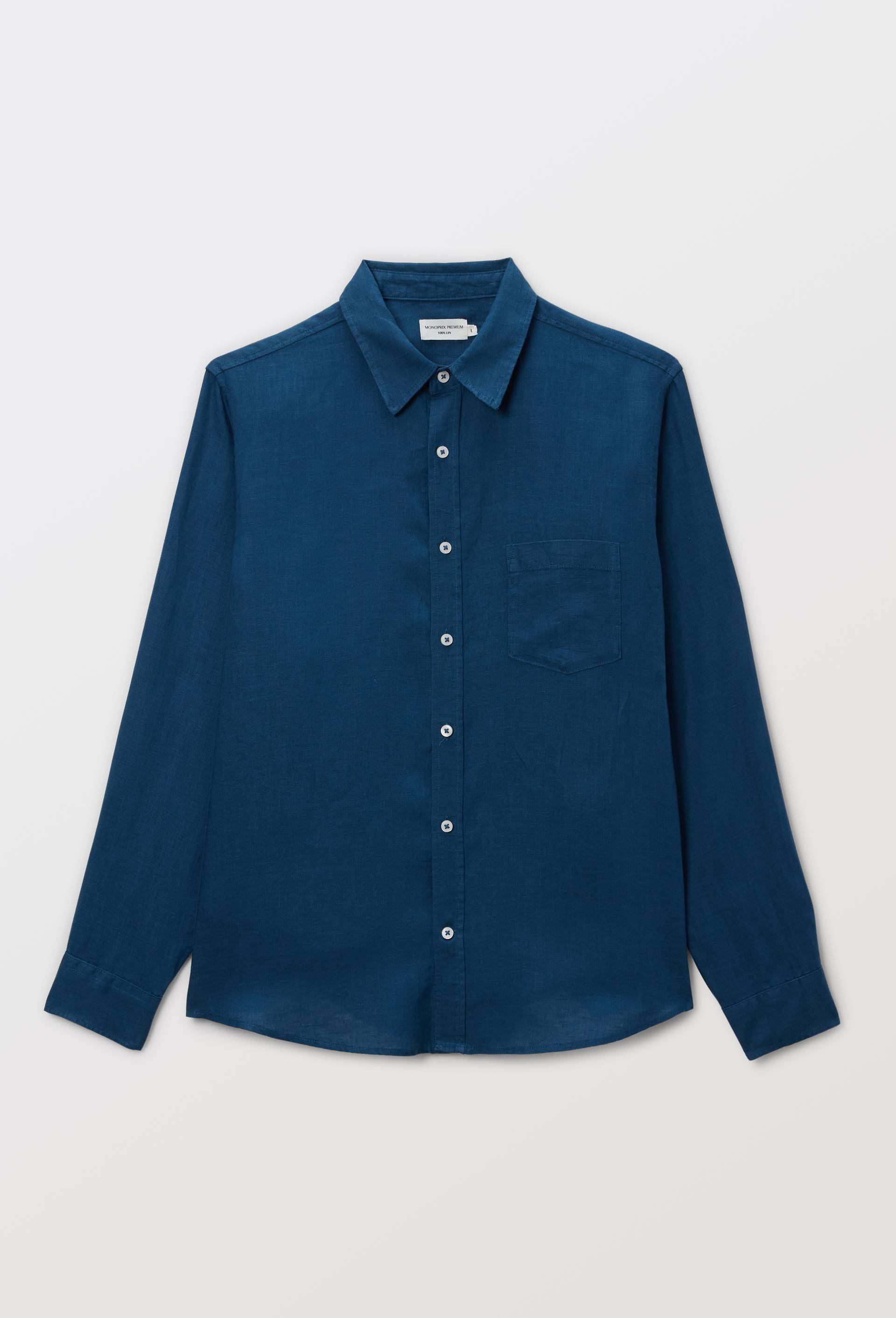 Chemise manches longues en lin, Bleu fonc&eacute;, large image number 2