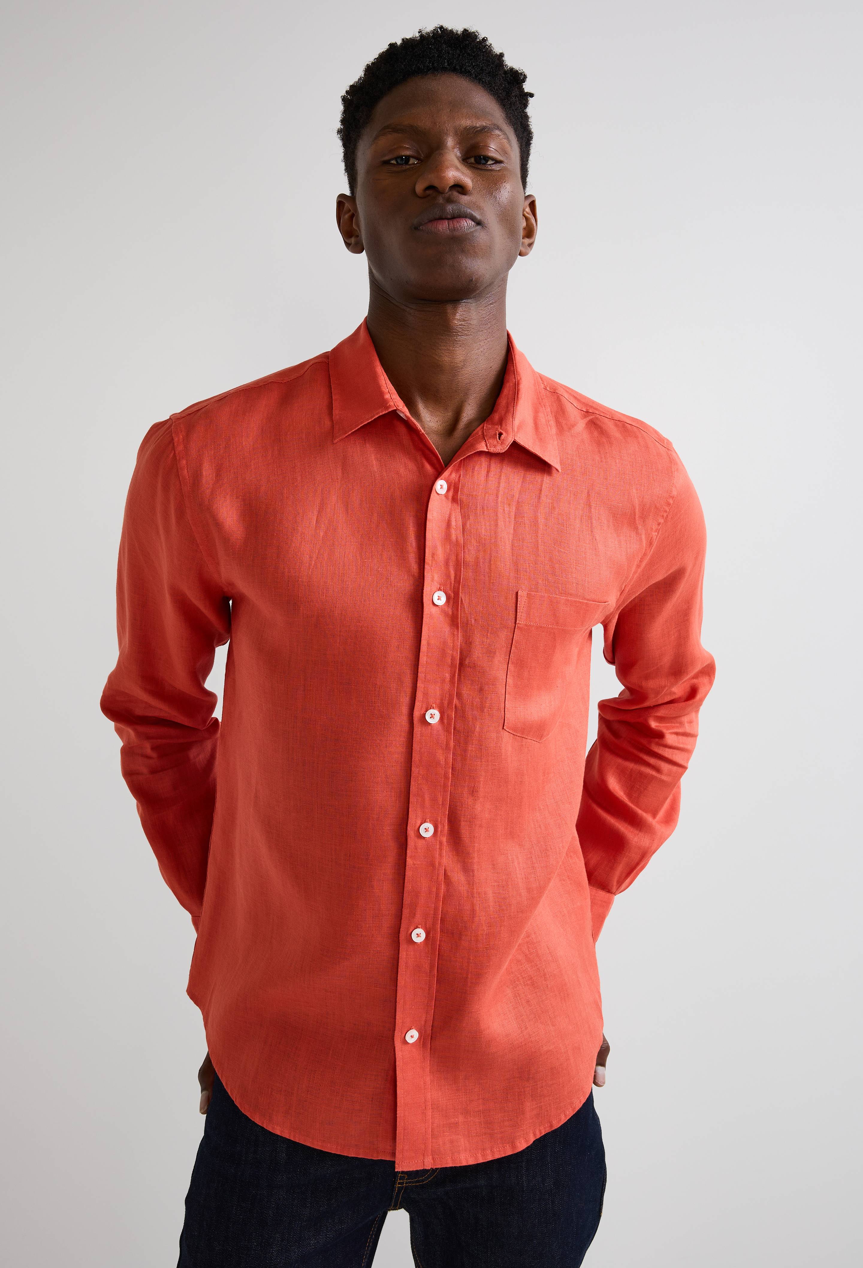 Chemise manches longues en lin, Orange fonc&eacute;, large image number 0