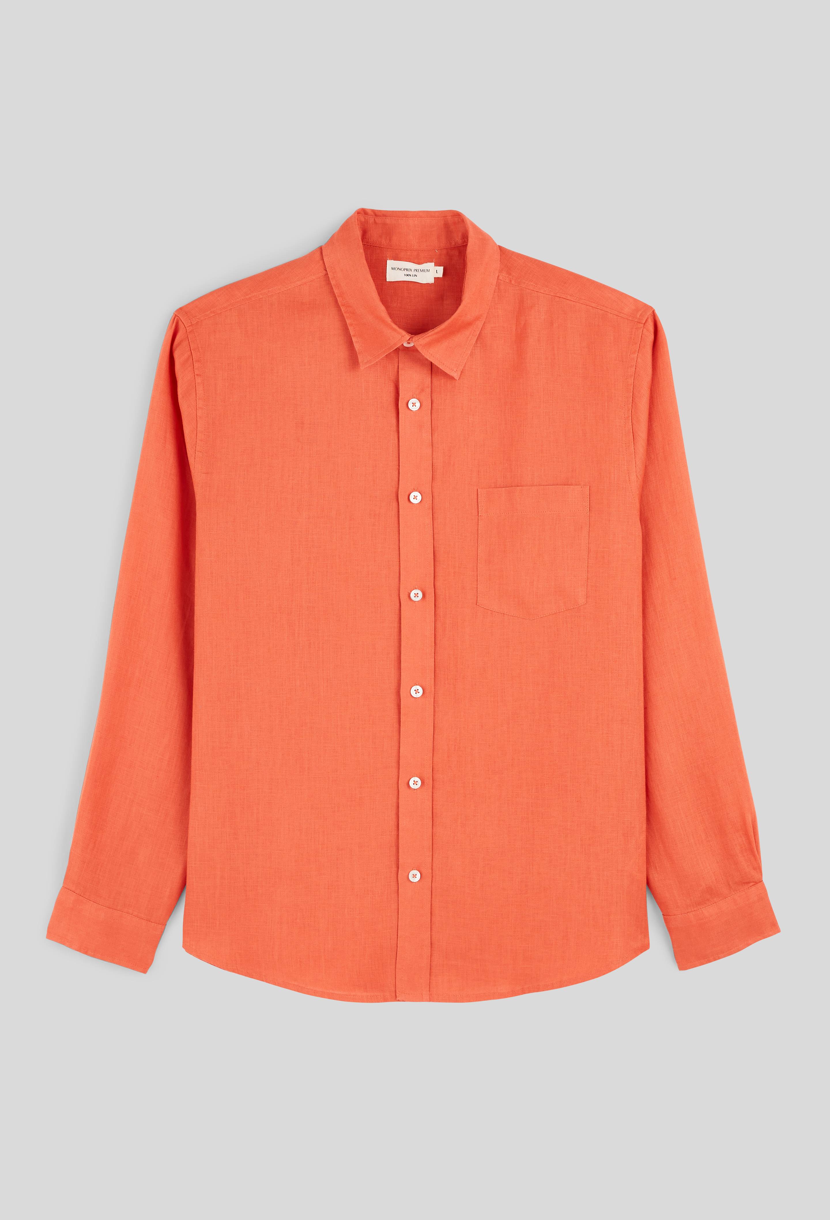 Chemise manches longues en lin, Orange fonc&eacute;, large image number 2