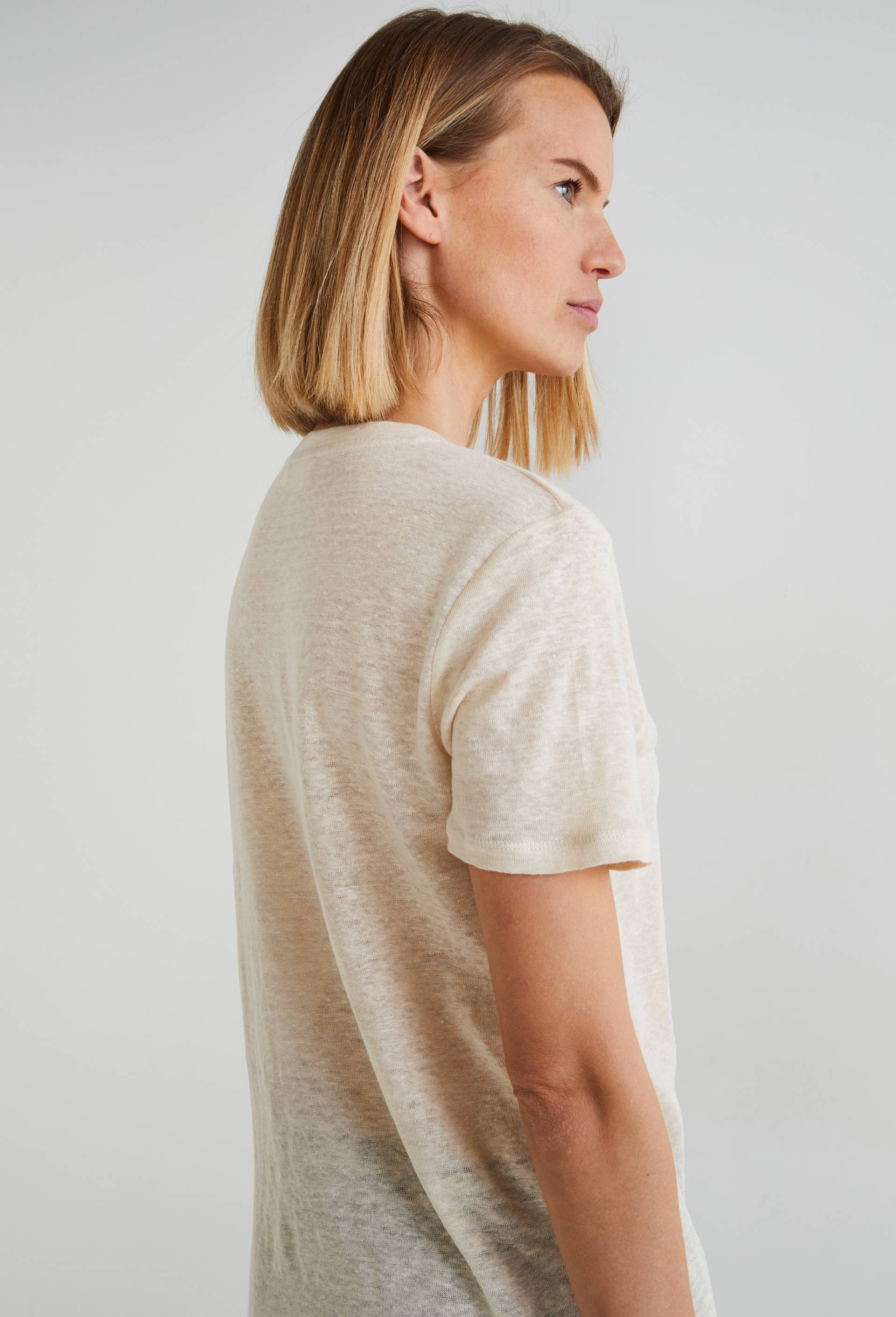 T-shirt manches courtes uni en lin, Beige clair, large image number 1