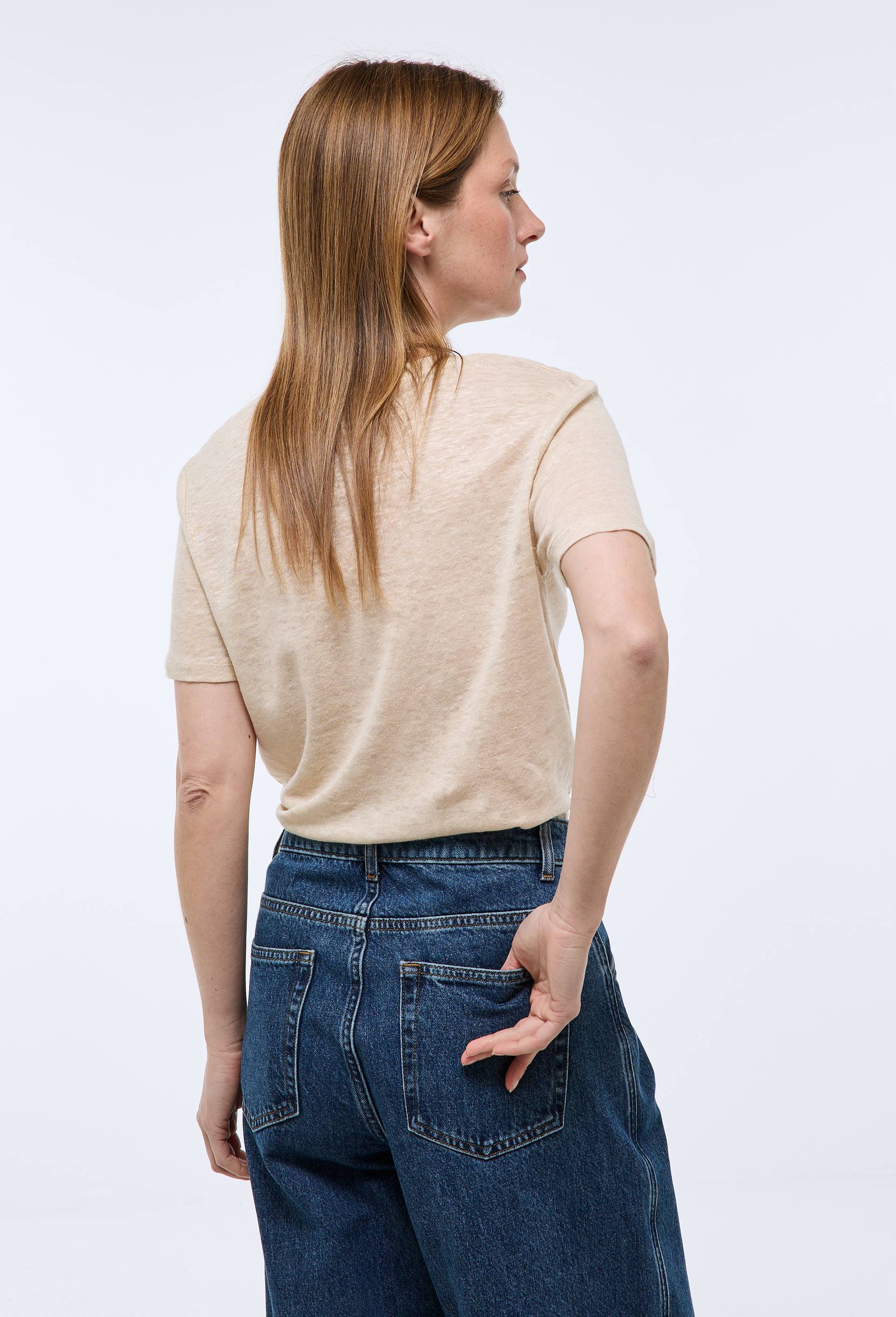 T-shirt manches courtes uni en lin, Beige clair, large image number 1.0
