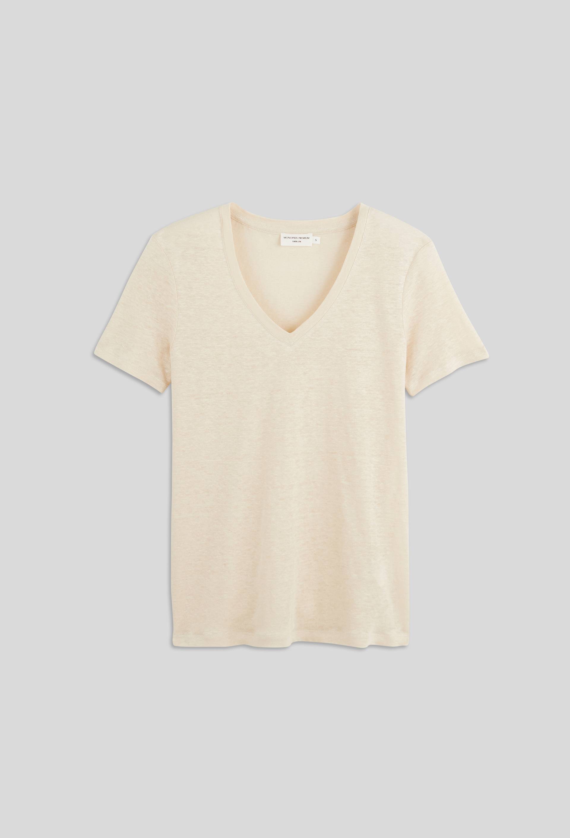T-shirt manches courtes uni en lin, Beige clair, large image number 2
