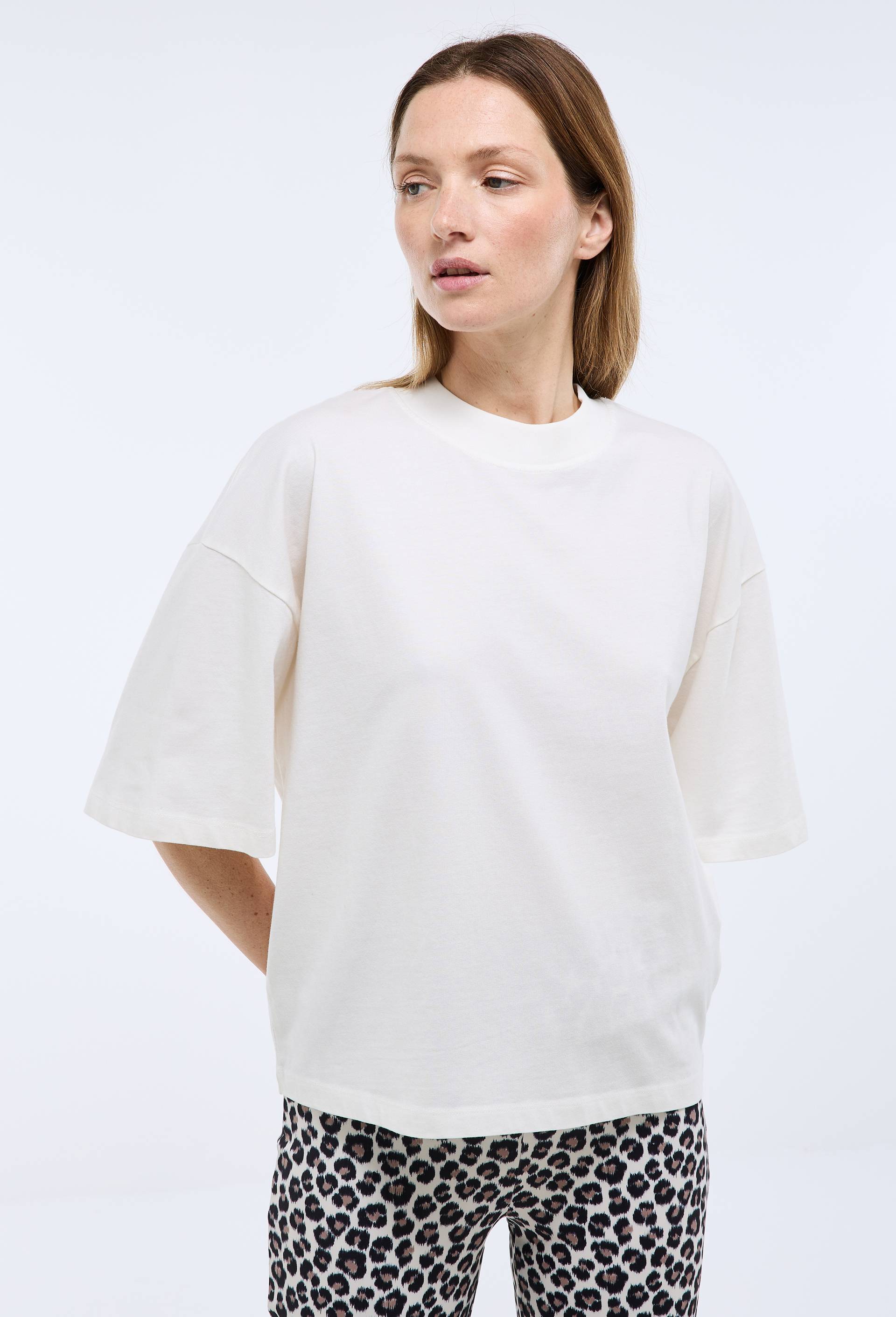 T-shirt manches courtes uni en coton BIO GOTS, Ecru, swatch image