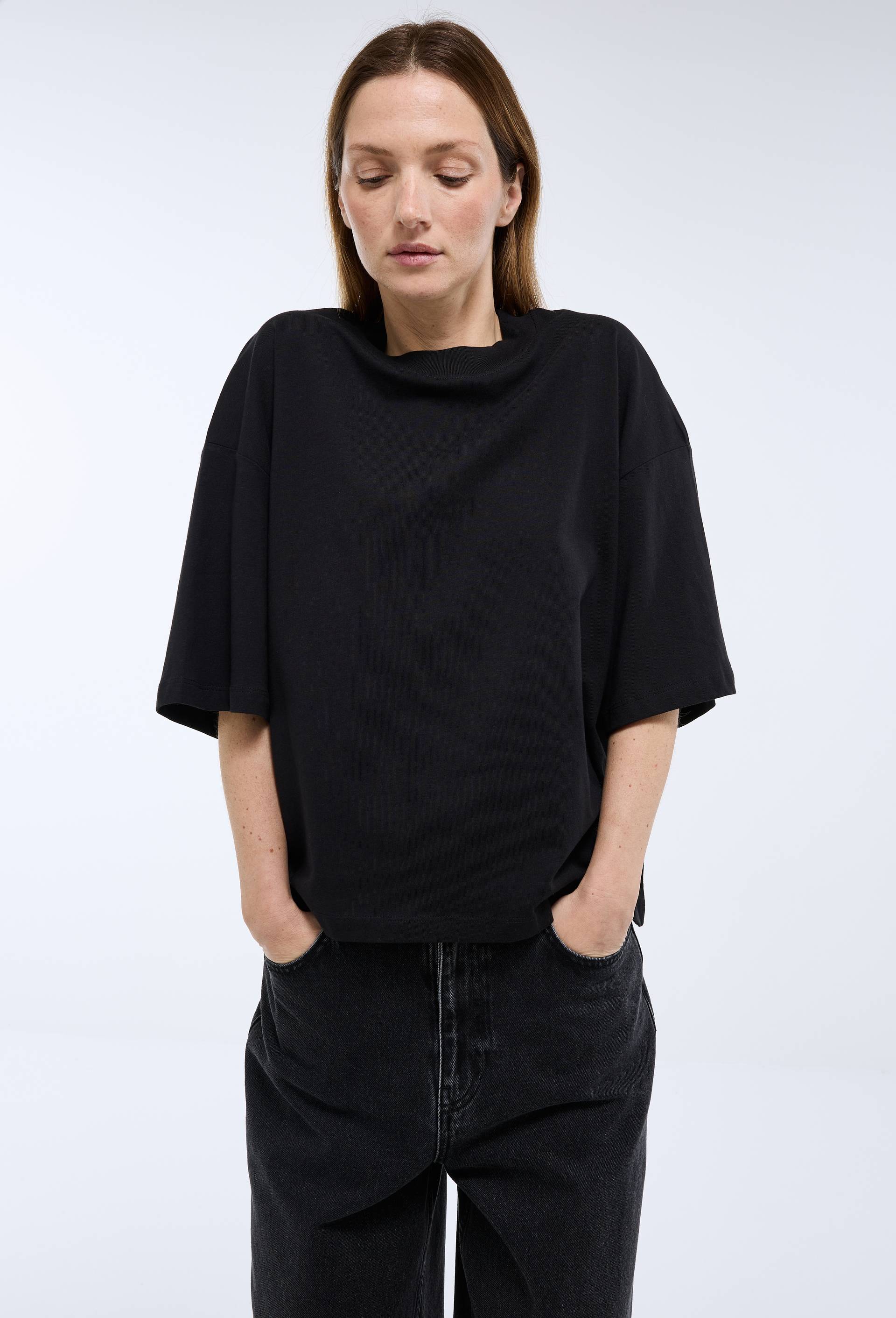 T-shirt manches courtes uni en coton BIO GOTS, Noir, swatch image