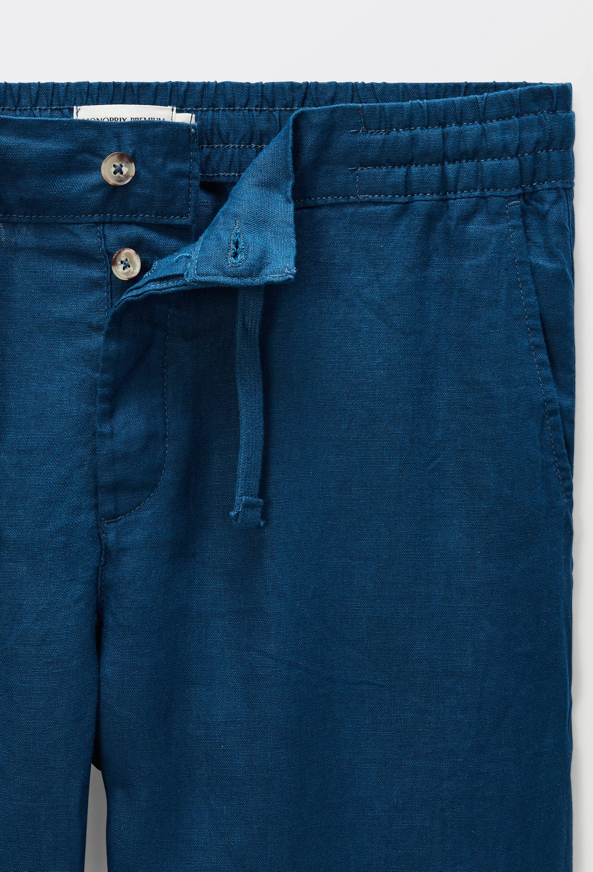 Pantalon &eacute;lastiqu&eacute; en lin, Bleu fonc&eacute;, large image number 3.0