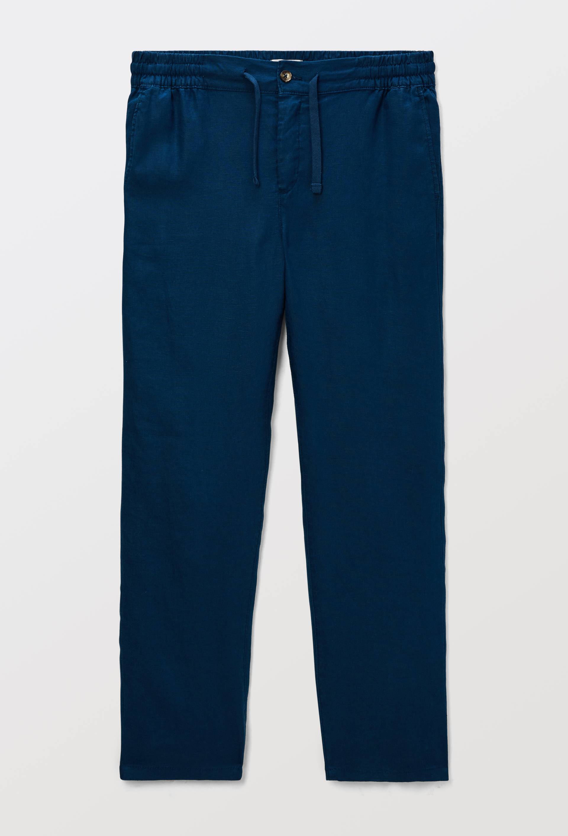Pantalon &eacute;lastiqu&eacute; en lin, Bleu fonc&eacute;, large image number 1