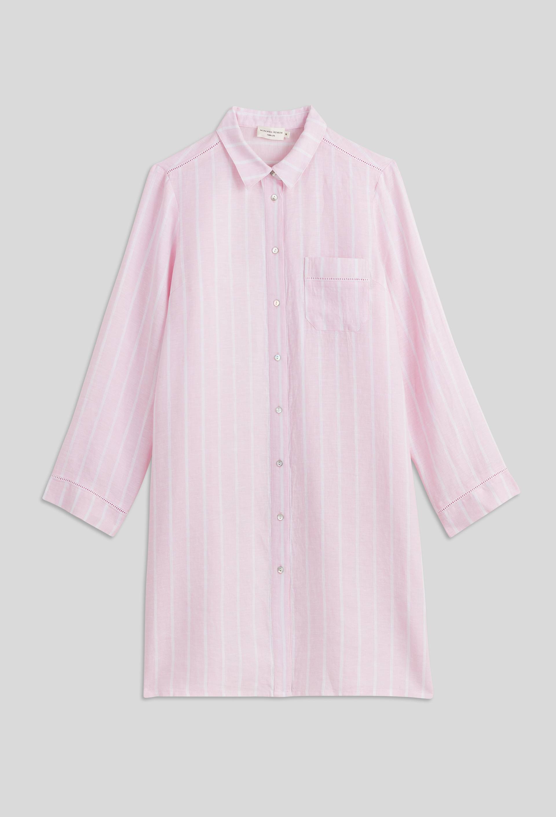 Chemise de nuit rayée en lin ROSE CLAIR pour femme MONOPRIX