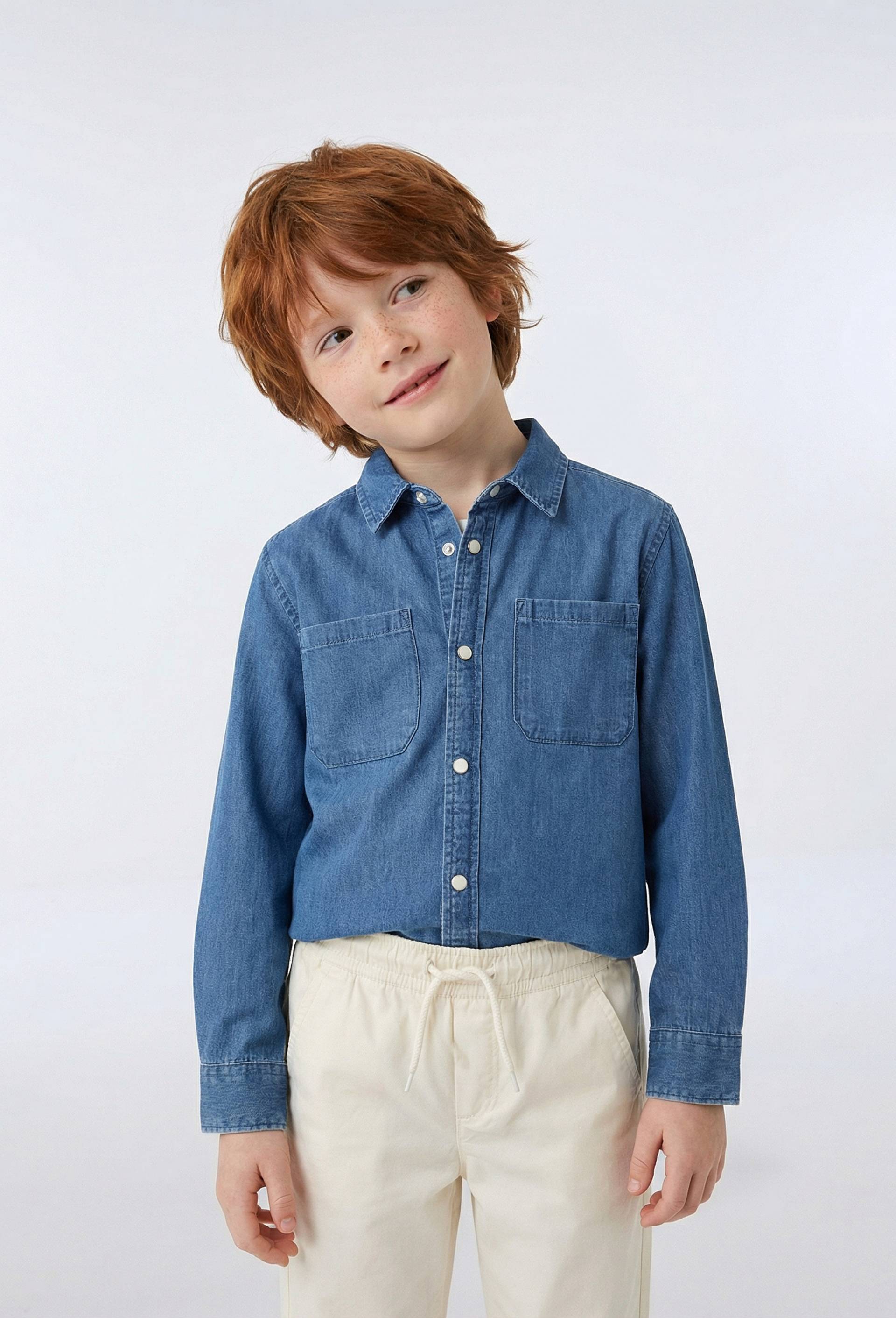 Chemise denim unie en coton BIO GOTS, Bleu clair, large image number 0.0
